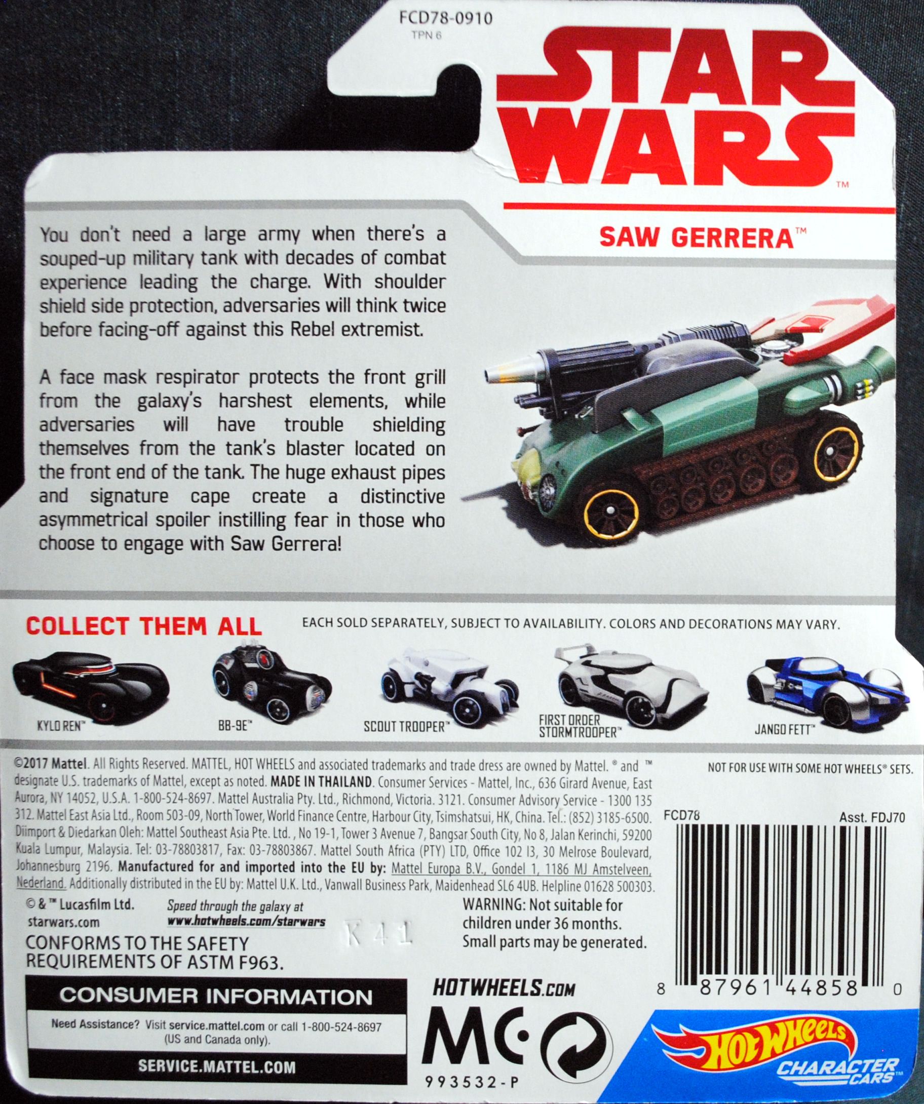 Hot Wheels Star Wars Character Saw Gerrera Last Jedi - Hot Wheels by Mattel (Star Wars Hot Wheels) action figure collectible [Barcode 0887961448580] - Main Image 2