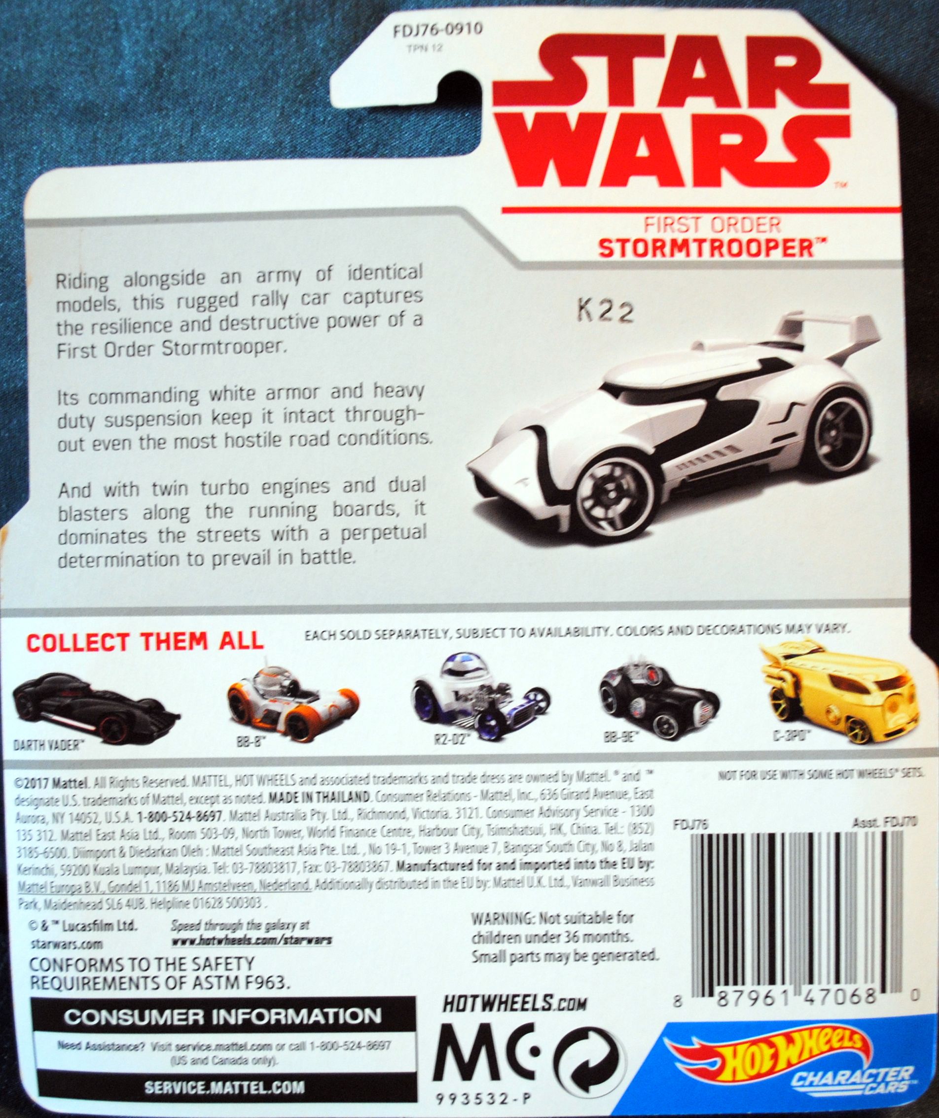 Hot Wheels Star Wars Character Stormtrooper The Last Jedi - Hot Wheels by Mattel (Star Wars Hot Wheels) action figure collectible [Barcode 0887961470680] - Main Image 2
