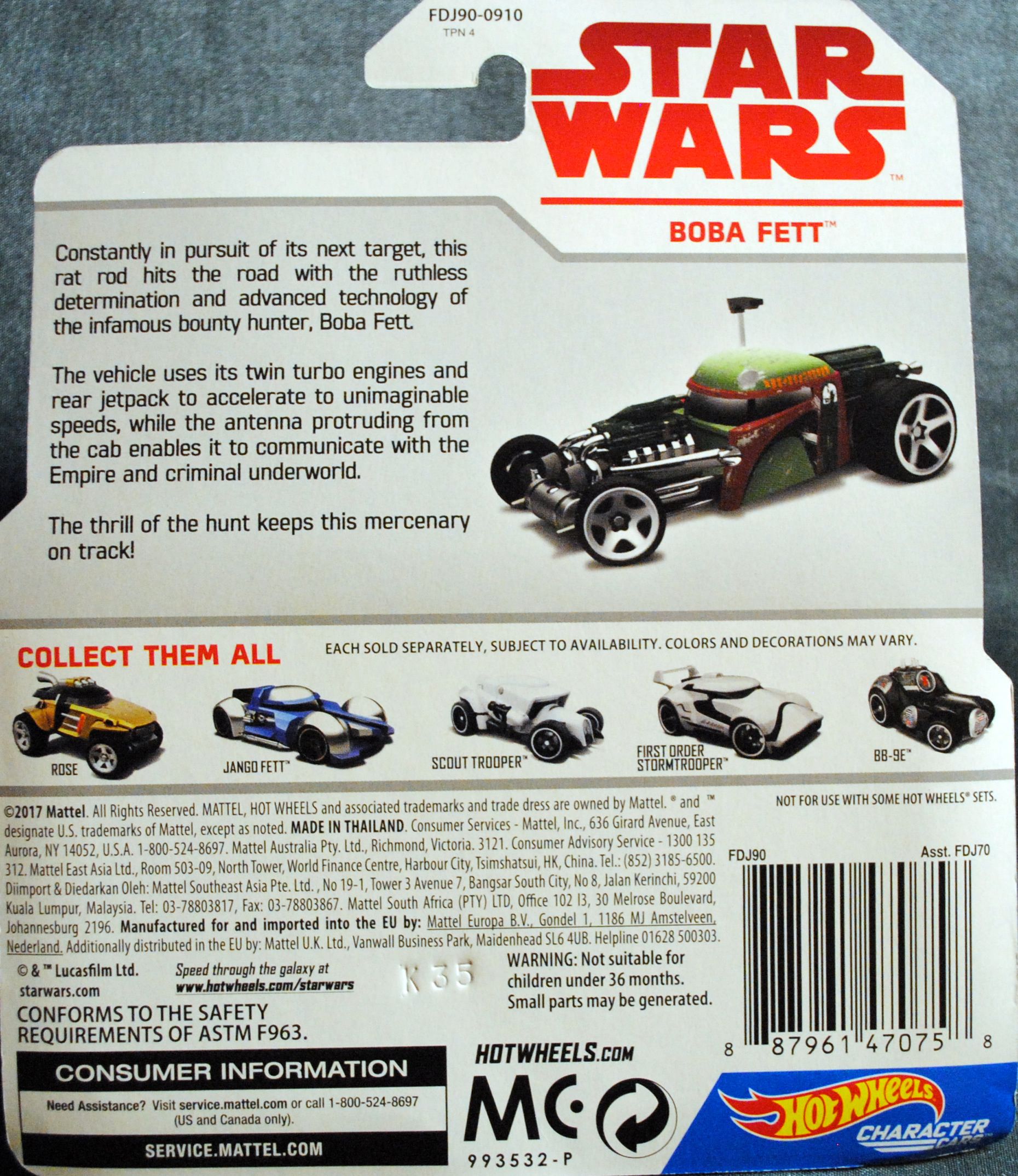 Hot Wheels Star Wars Character Boba Fett TLJ ESB - Hot Wheels by Mattel (Star Wars Hot Wheels) action figure collectible [Barcode 0887961470758] - Main Image 2
