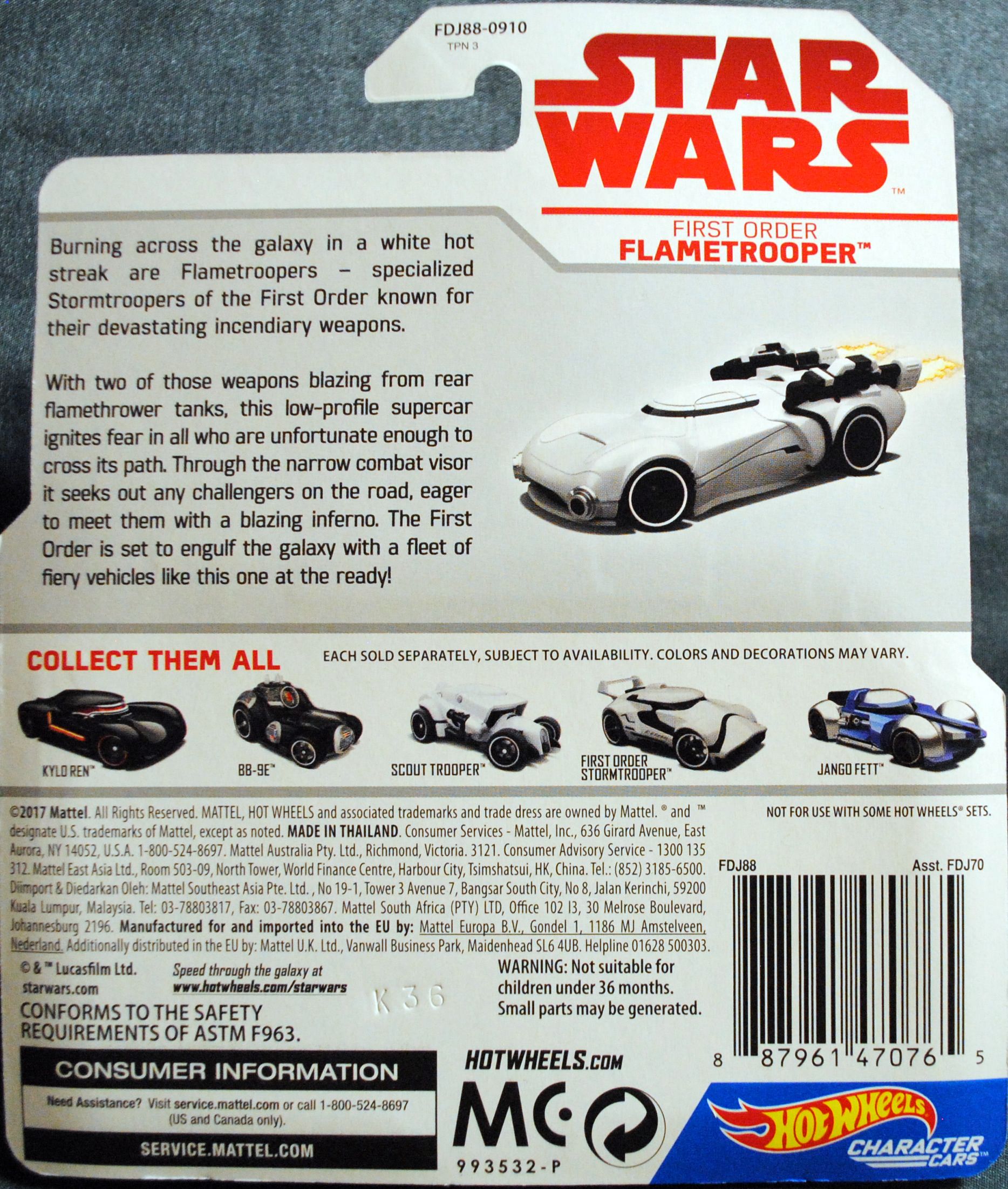 Hot Wheels Star Wars Character First Order Flametrooper Last Jedi - Hot Wheels by Mattel (Star Wars Hot Wheels) action figure collectible [Barcode 0887961470765] - Main Image 2