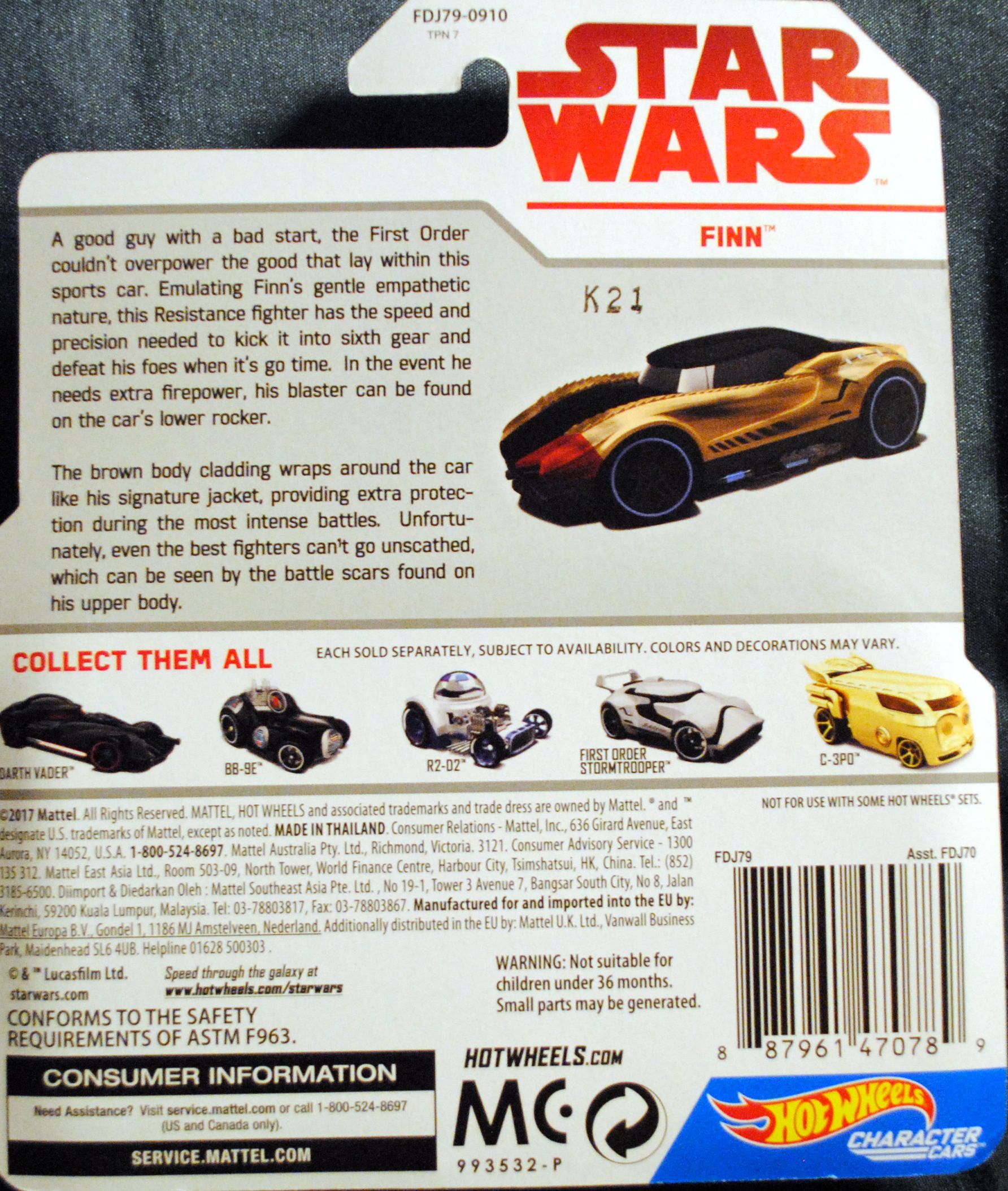 Hot Wheels Star Wars Character Finn Last Jedi - Hot Wheels from Mattel (Star Wars Hot Wheels) action figure collectible [Barcode 0887961470789] - Main Image 2