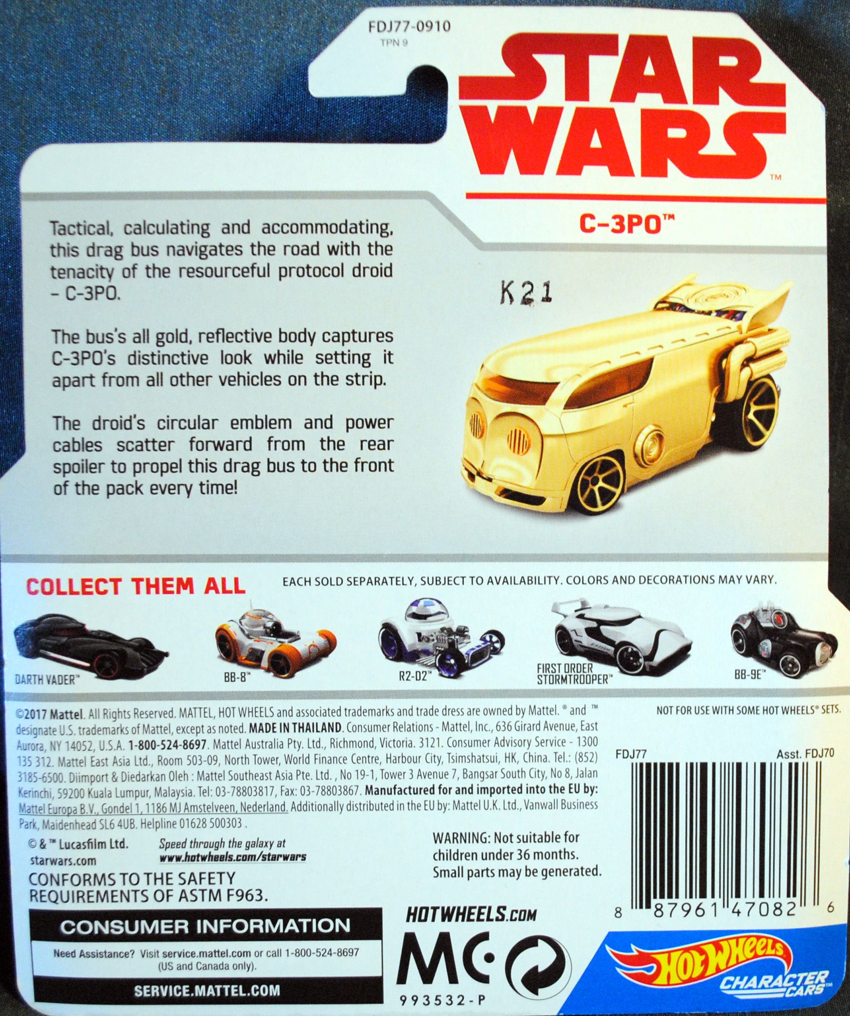 Hot Wheels Star Wars Character C-3PO Last Jedi - Hot Wheels by Mattel (Star Wars Hot Wheels) action figure collectible [Barcode 0887961470826] - Main Image 2