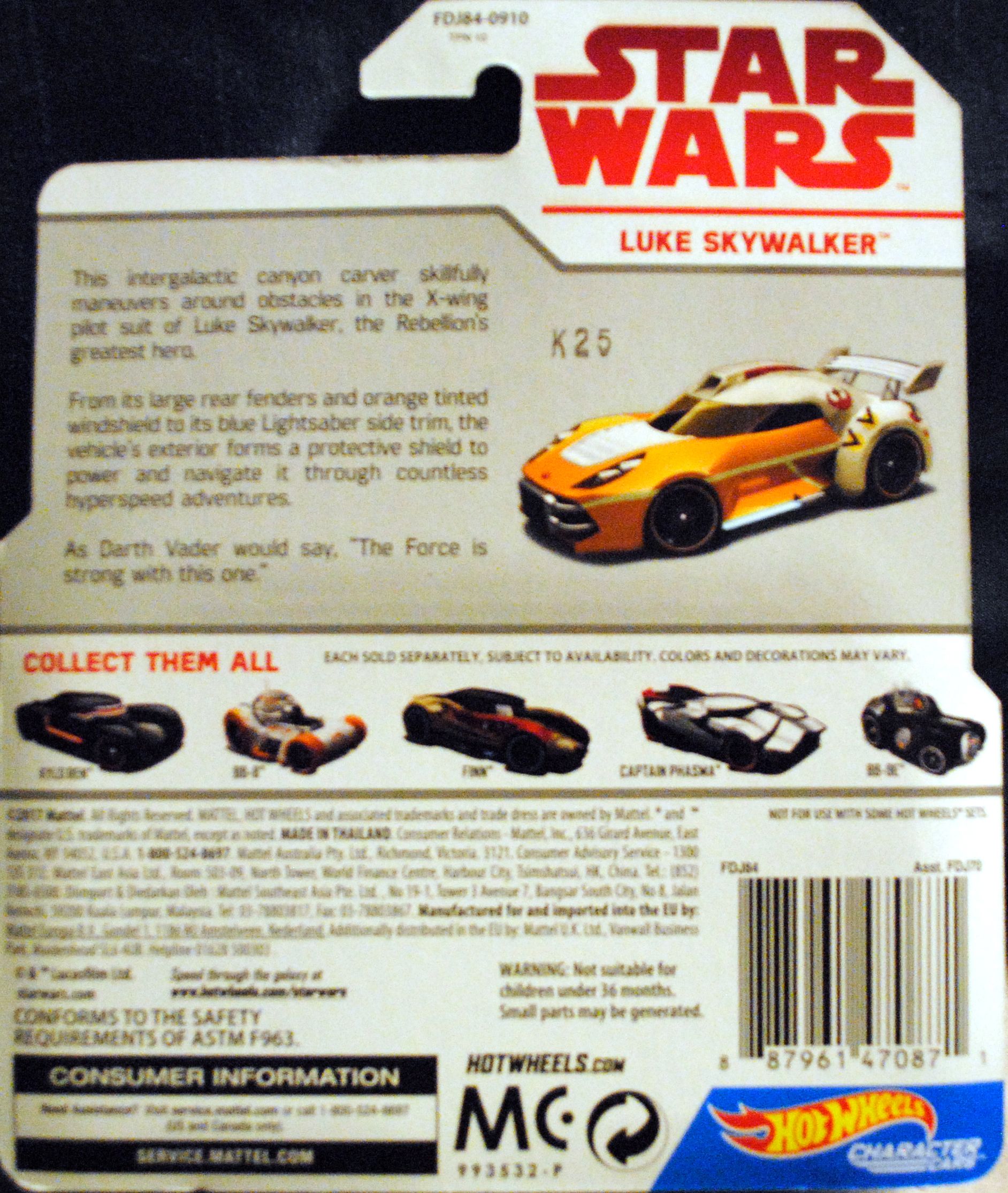 Hot Wheels Star Wars Character Luke Skywalker The Last Jedi - Hot Wheels by Mattel (Star Wars Hot Wheels) action figure collectible [Barcode 0887961470871] - Main Image 2