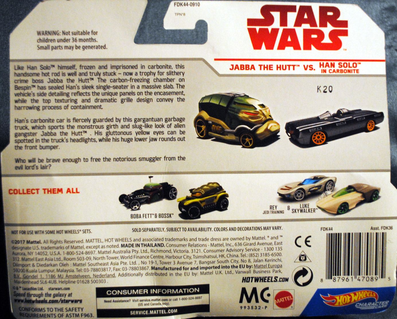 Hot Wheels Star Wars Character two car pack Jabba the Hutt & Han Solo in Carbonite Last Jedi - Hot Wheels by Mattel (Star Wars Hot Wheels) action figure collectible [Barcode 0887961470895] - Main Image 2