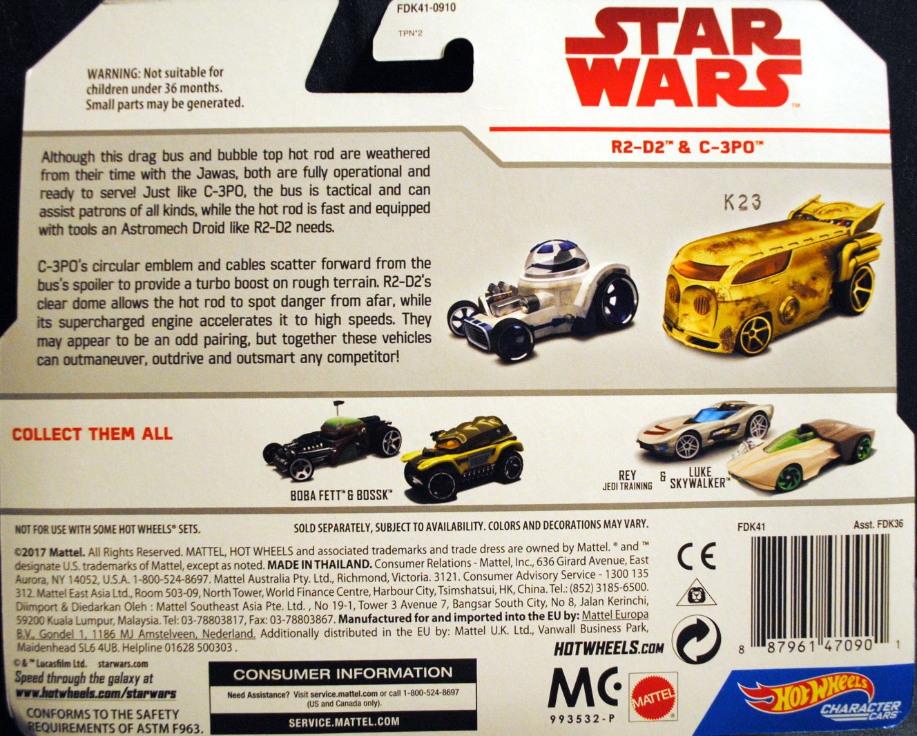 Hot Wheels Star Wars Character two car pack R2-D2 & C-3PO Last Jedi - Hot Wheels by Mattel (Star Wars Hot Wheels) action figure collectible [Barcode 0887961470901] - Main Image 2