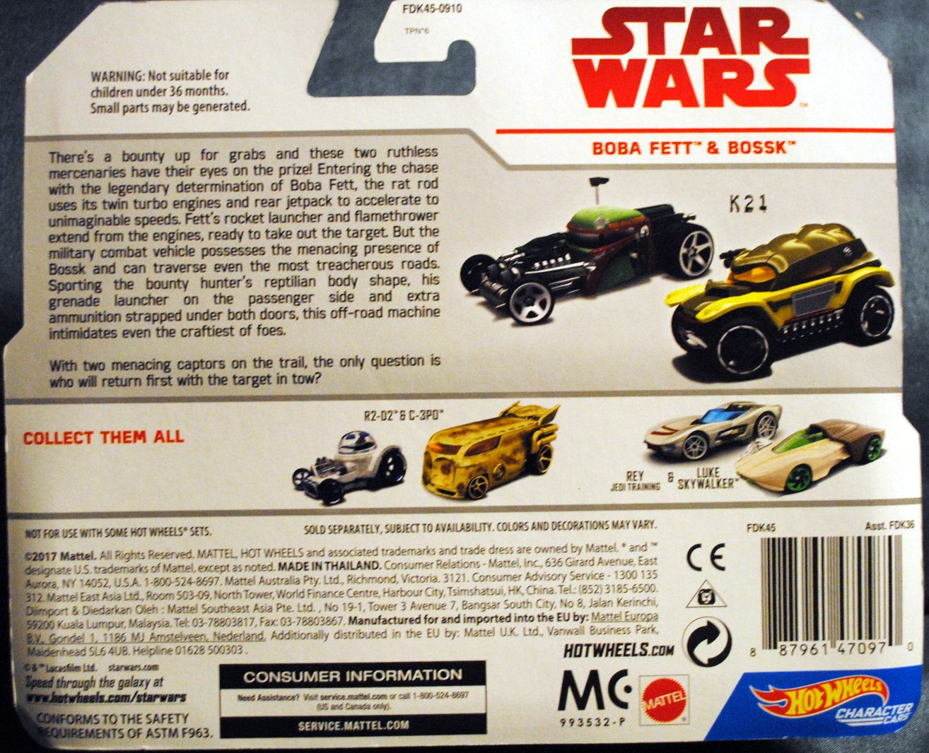 Hot Wheels Star Wars Character two car pack Boba Fett & Bossk Last Jedi ESB - Hot Wheels by Mattel (Star Wars Hot Wheels) action figure collectible [Barcode 0887961470970] - Main Image 2
