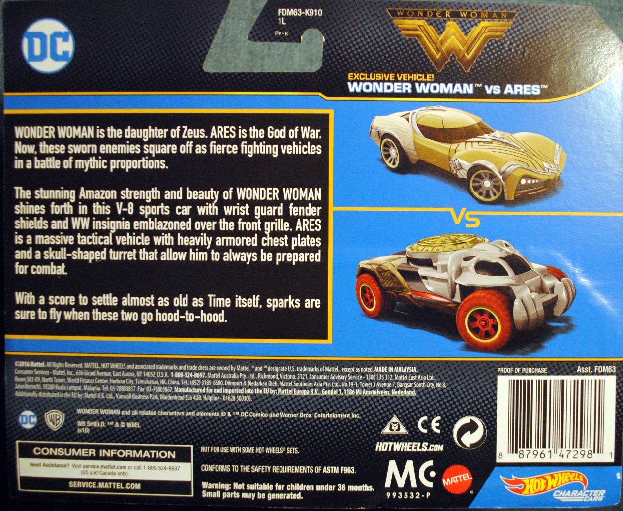 Hot Wheels DC Wonder Woman Movie Character Cars Wonder Woman Vs Ares - Hot Wheels by Mattel (The Wonder Woman Movie) action figure collectible [Barcode 0887961472981] - Main Image 2