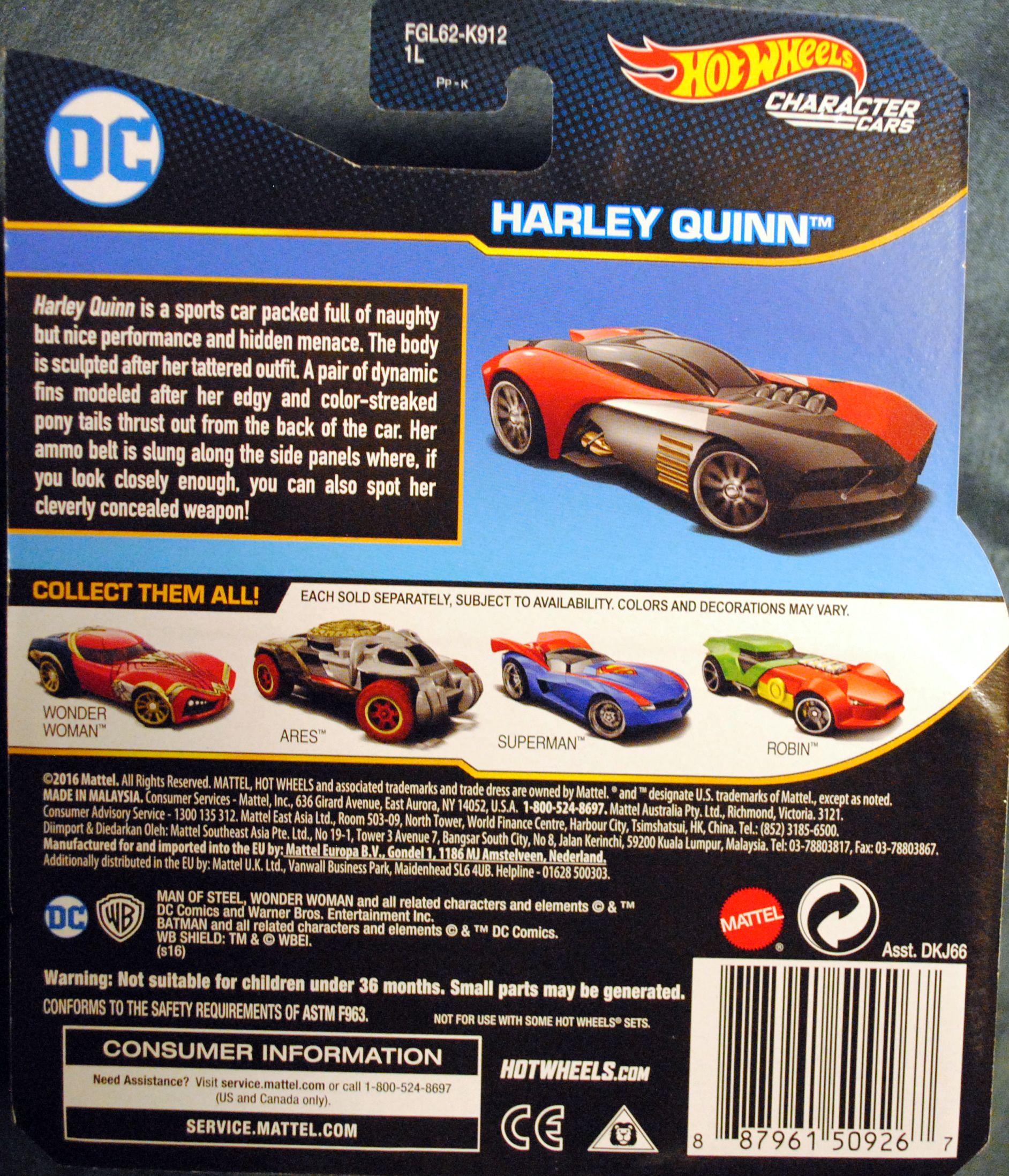Hot Wheels DC Character Cars Harley Quinn - Hot Wheels by Mattel (DC Comics Hot Wheels) action figure collectible [Barcode 0887961509267] - Main Image 2