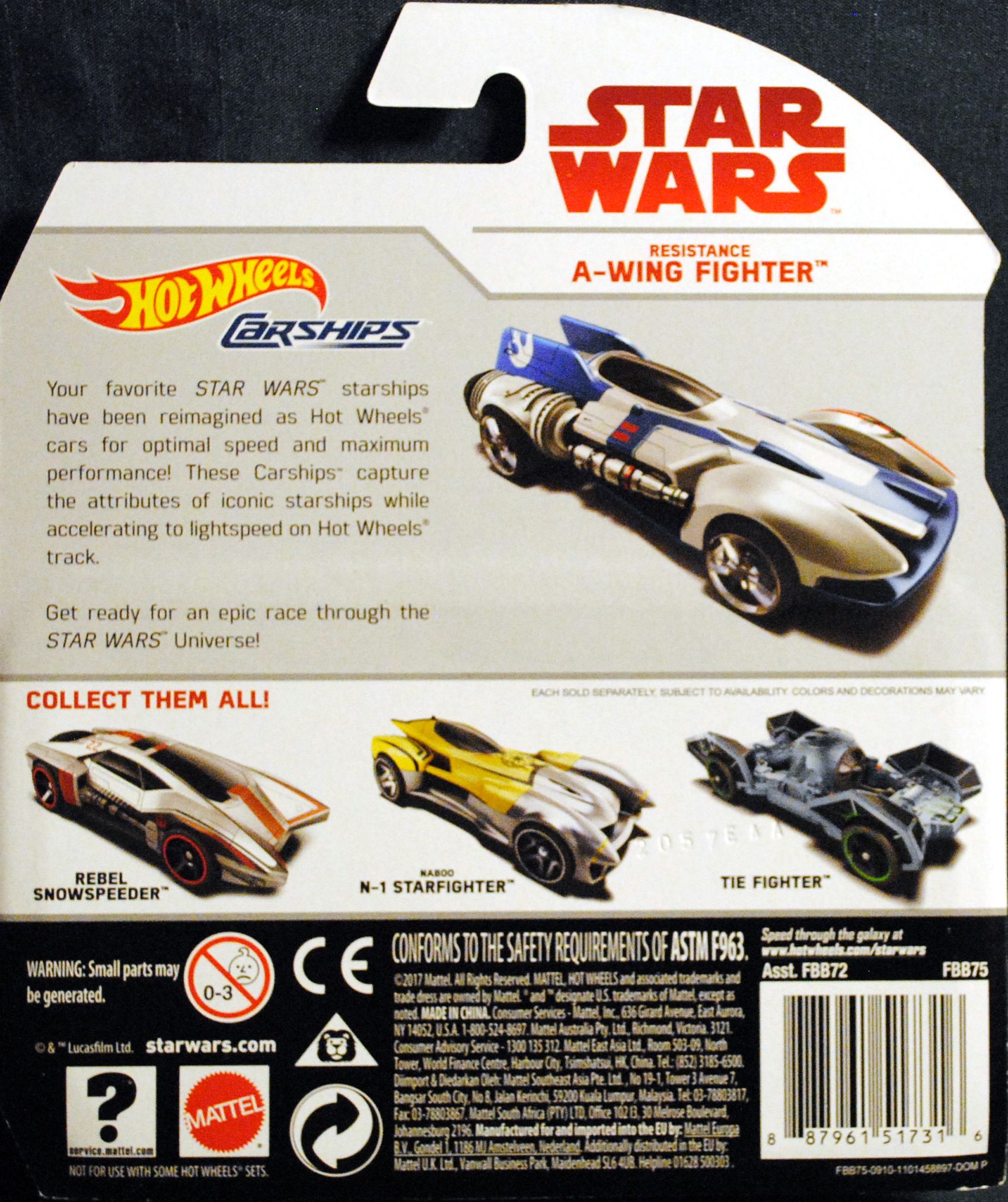 Hot Wheels Star Wars Carships Resistance A-wing Fighter Last Jedi - Hot Wheels by Mattel (Star Wars Hot Wheels) action figure collectible [Barcode 0887961517316] - Main Image 2