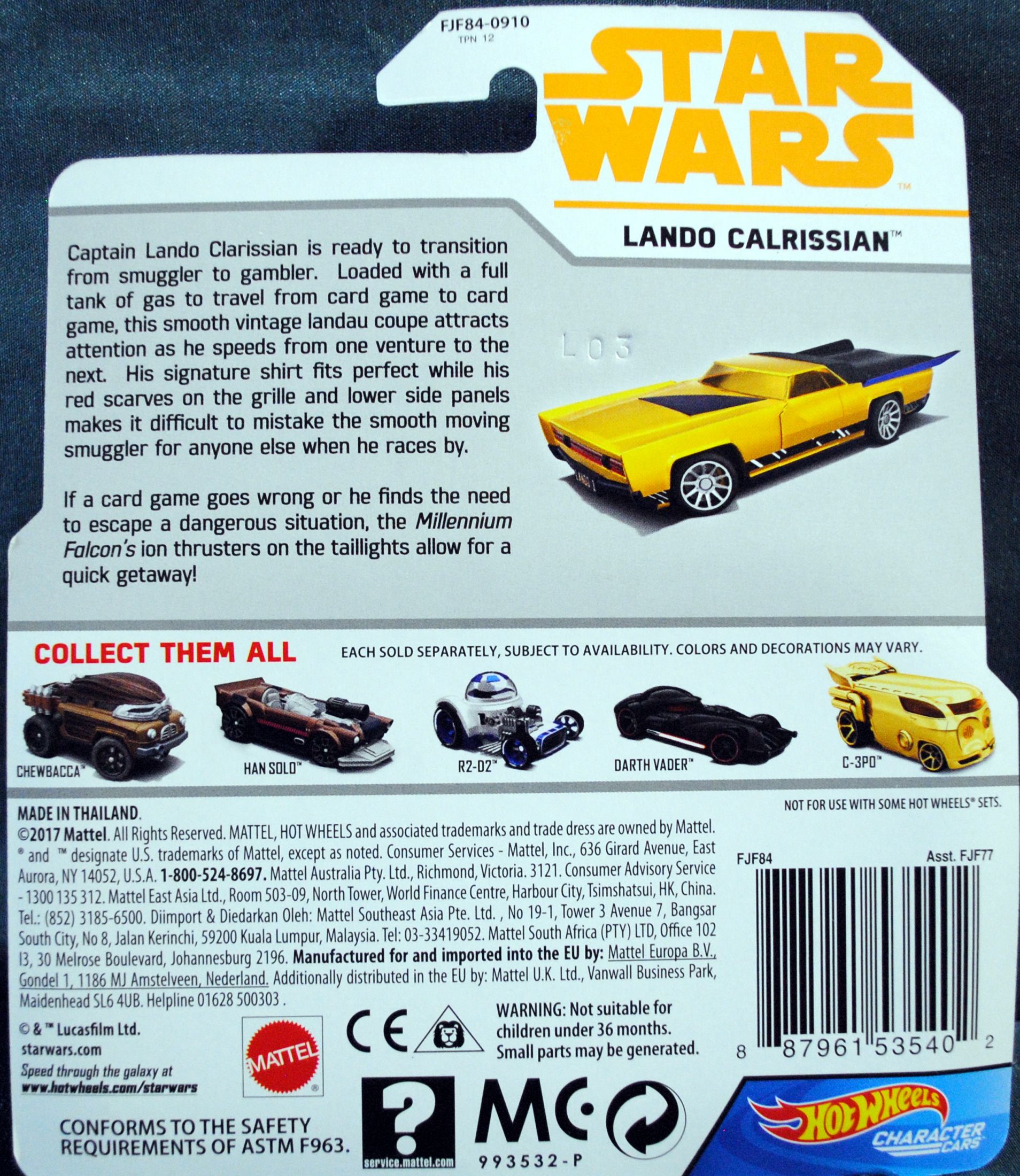 Hot Wheels Star Wars Character Young Lando Calrissian SOLO: - Hot Wheels by Mattel (Star Wars Hot Wheels) action figure collectible [Barcode 0887961535402] - Main Image 2