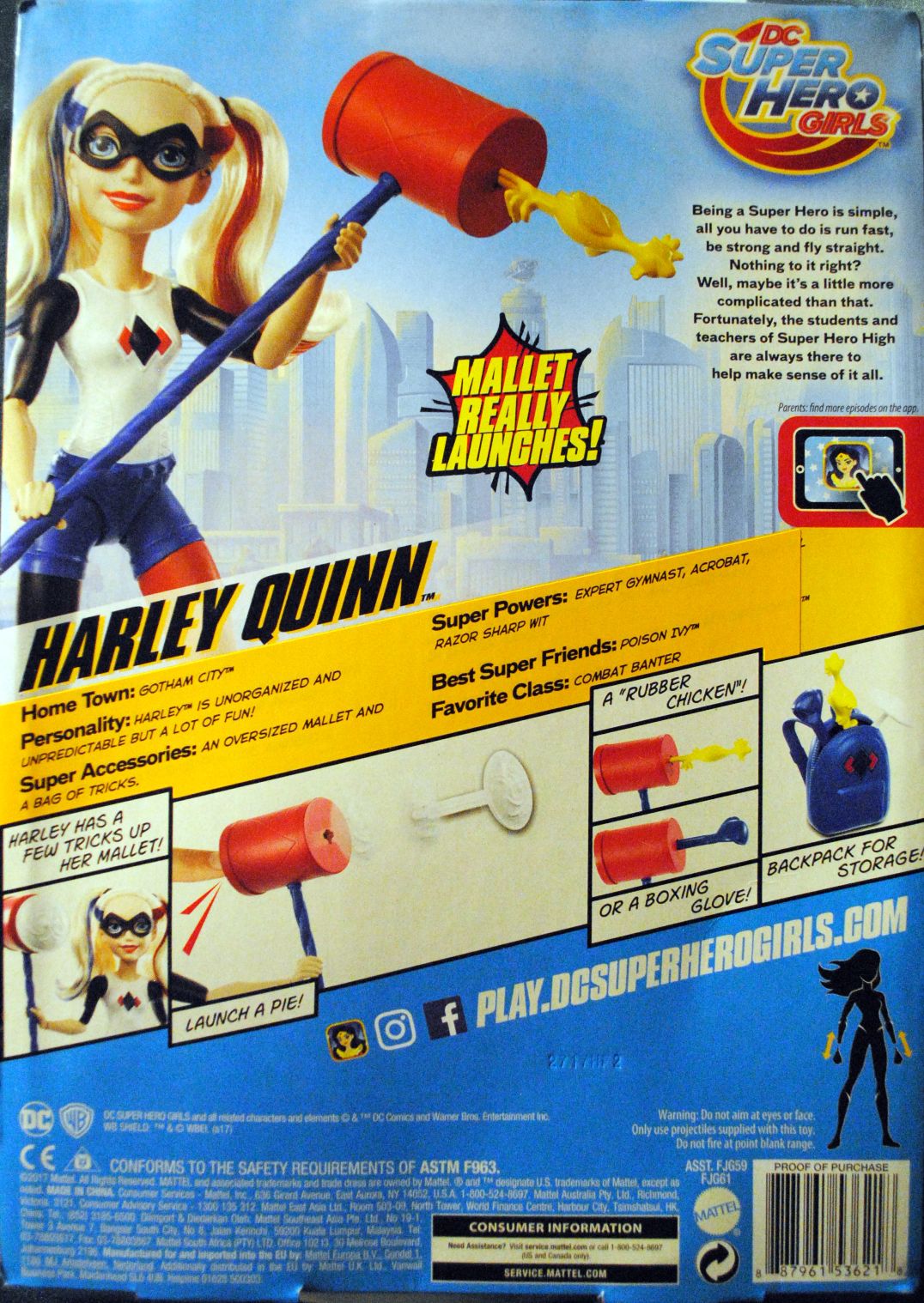 DC Super Hero Girls 12 inch Harley Quinn Mallet Launcher Doll - DC Mattel (DC Super Hero Girls) action figure collectible [Barcode 0887961536218] - Main Image 2
