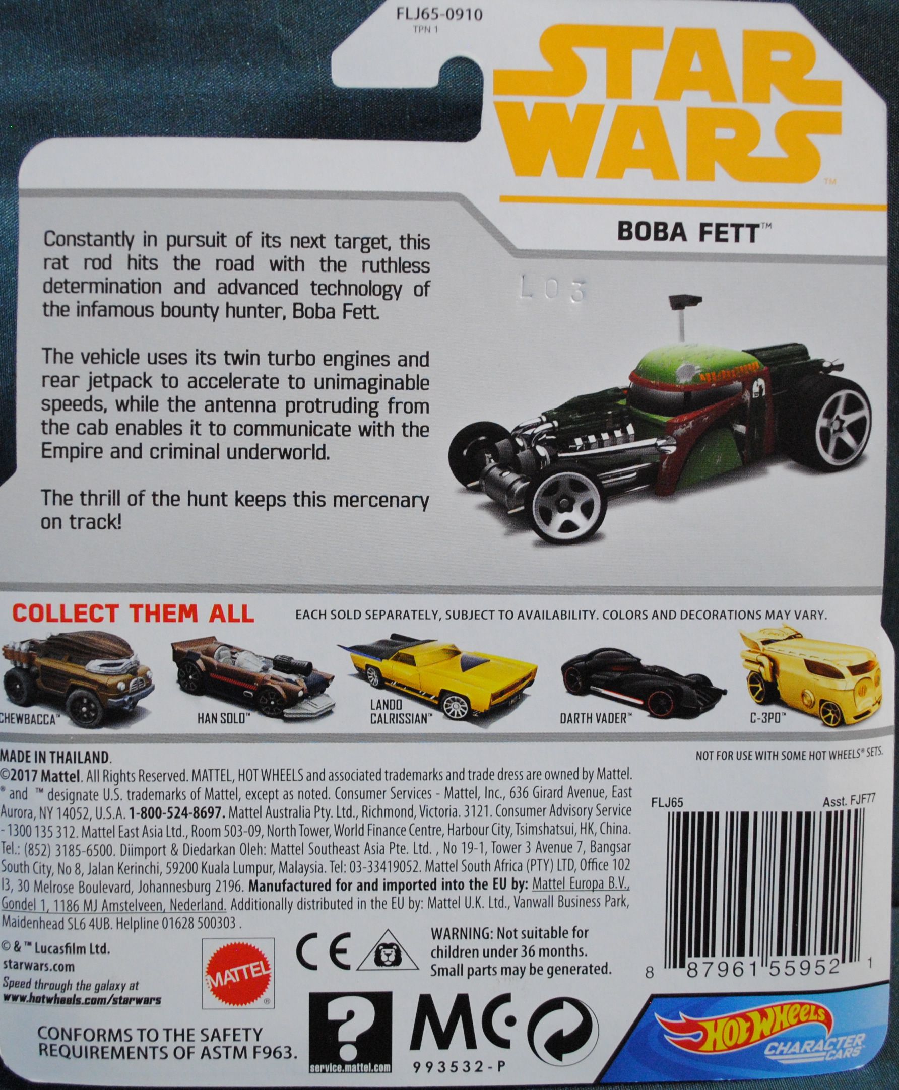 Hot Wheels Star Wars Character Boba Fett SOLO: ESB - Hot Wheels from Mattel (Star Wars Hot Wheels) action figure collectible [Barcode 0887961559521] - Main Image 2
