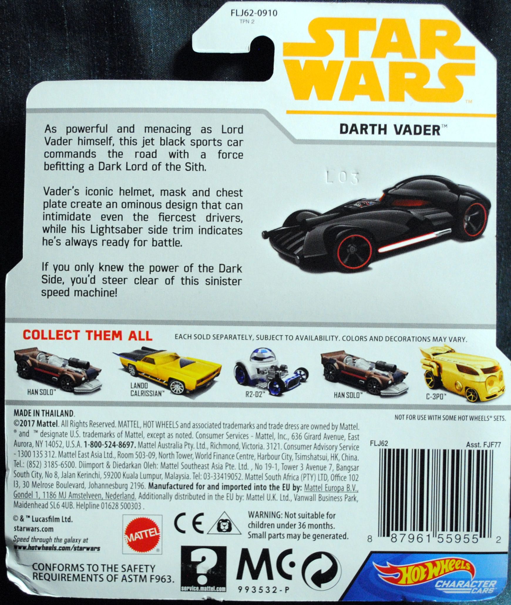Hot Wheels Star Wars Character Darth Vader SOLO: - Hot Wheels by Mattel (Star Wars Hot Wheels) action figure collectible [Barcode 0887961559552] - Main Image 2