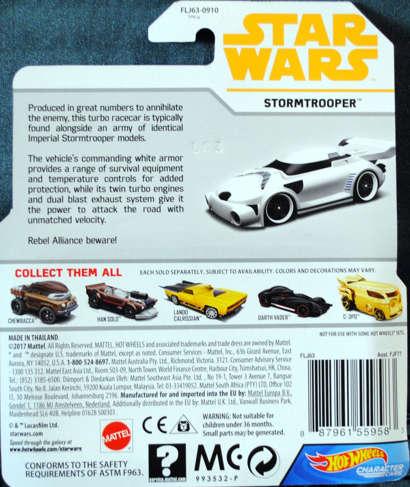 Hot Wheels Star Wars Character Stormtrooper SOLO: - Hot Wheels from Mattel (Star Wars Hot Wheels) action figure collectible [Barcode 0887961559583] - Main Image 2