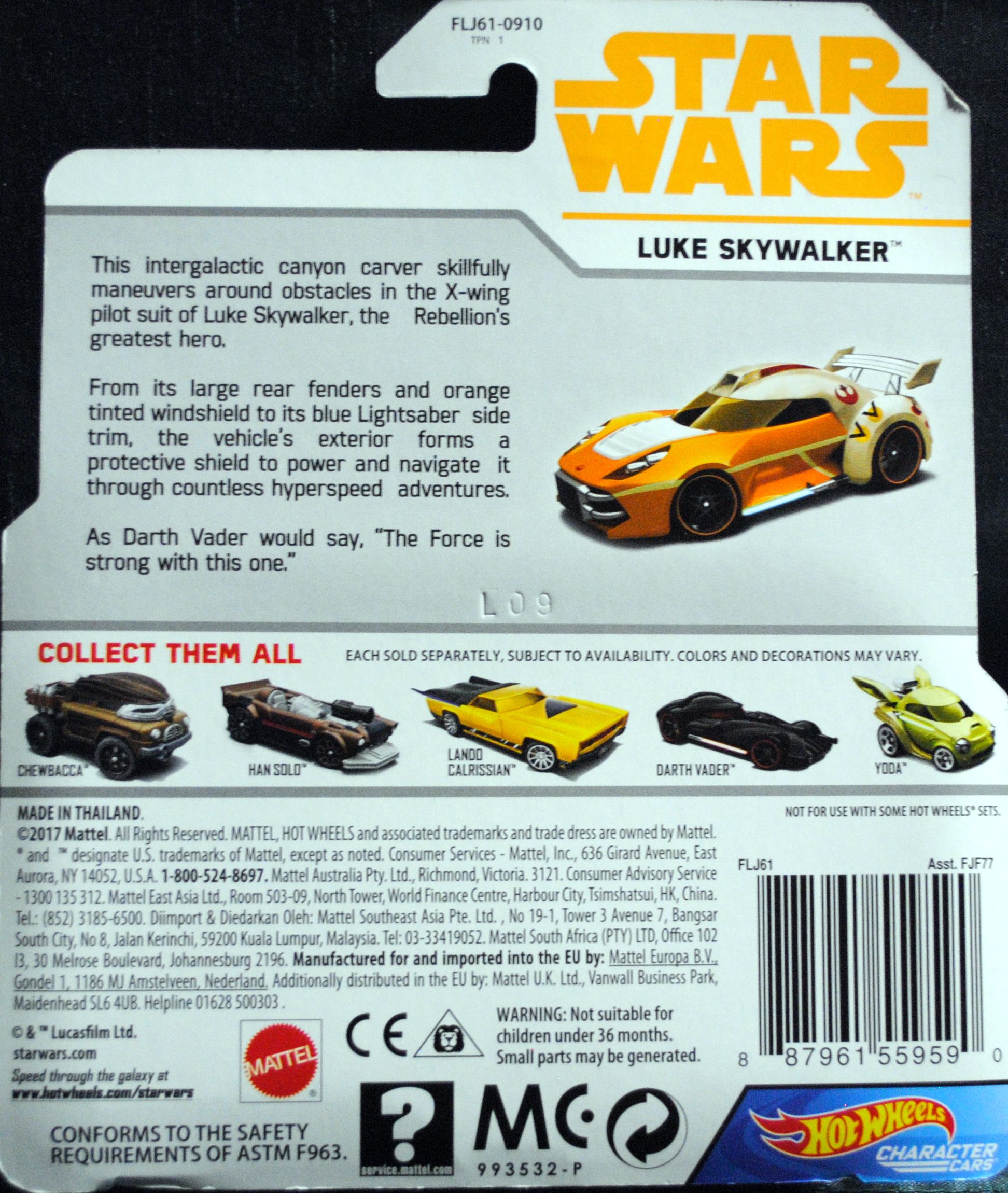 Hot Wheels Star Wars Character Luke Skywalker SOLO: - Hot Wheels from Mattel (Star Wars Hot Wheels) action figure collectible [Barcode 0887961559590] - Main Image 2