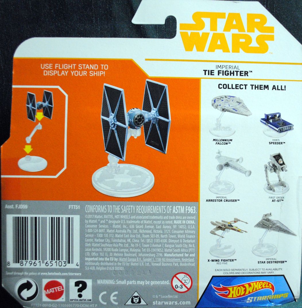 Hot Wheels Star Wars Vehicle Imerial Tie Fighter SOLO: - Hot Wheels from Mattel (Star Wars Hot Wheels) action figure collectible [Barcode 0887961651034] - Main Image 2