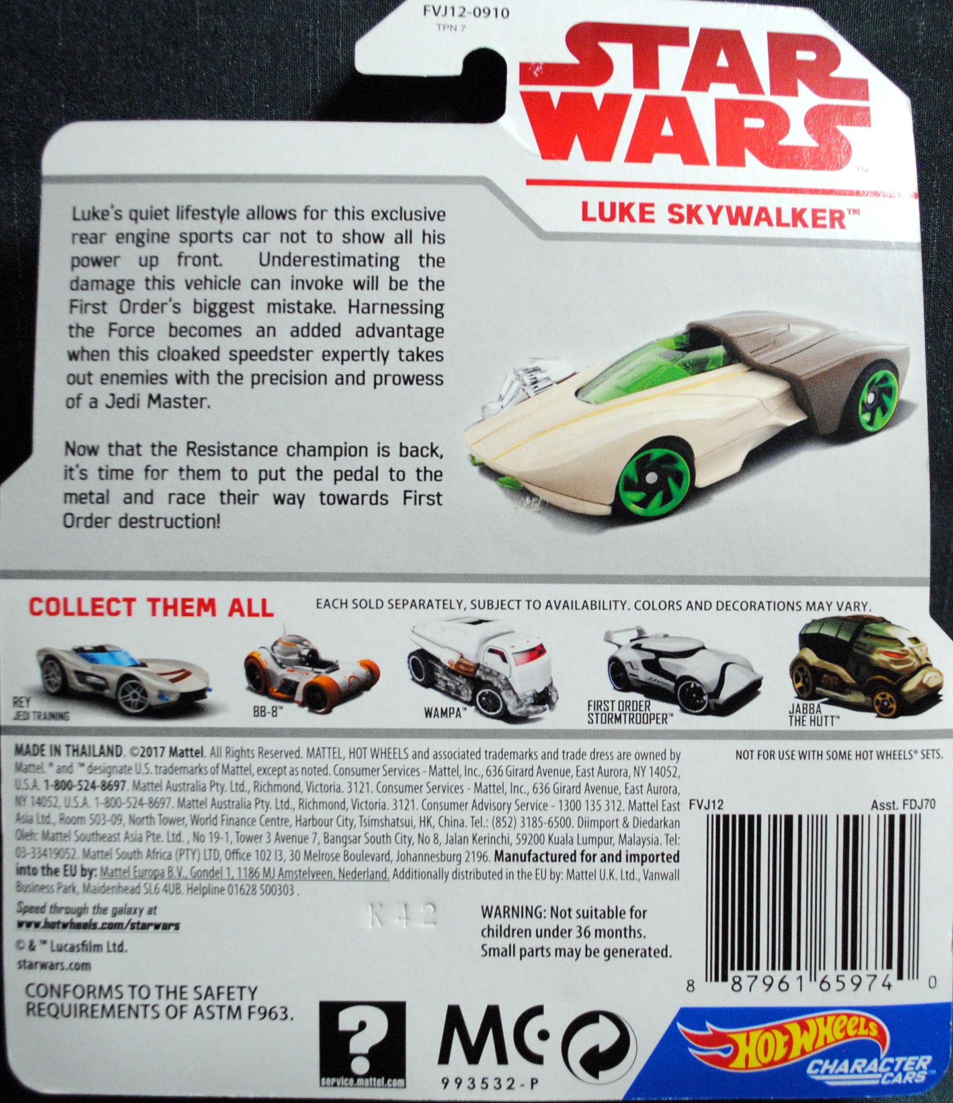 Hot Wheels Star Wars Character Luke Skywalker Jedi Master Last Jedi - Hot Wheels by Mattel (Star Wars Hot Wheels) action figure collectible [Barcode 0887961659740] - Main Image 2