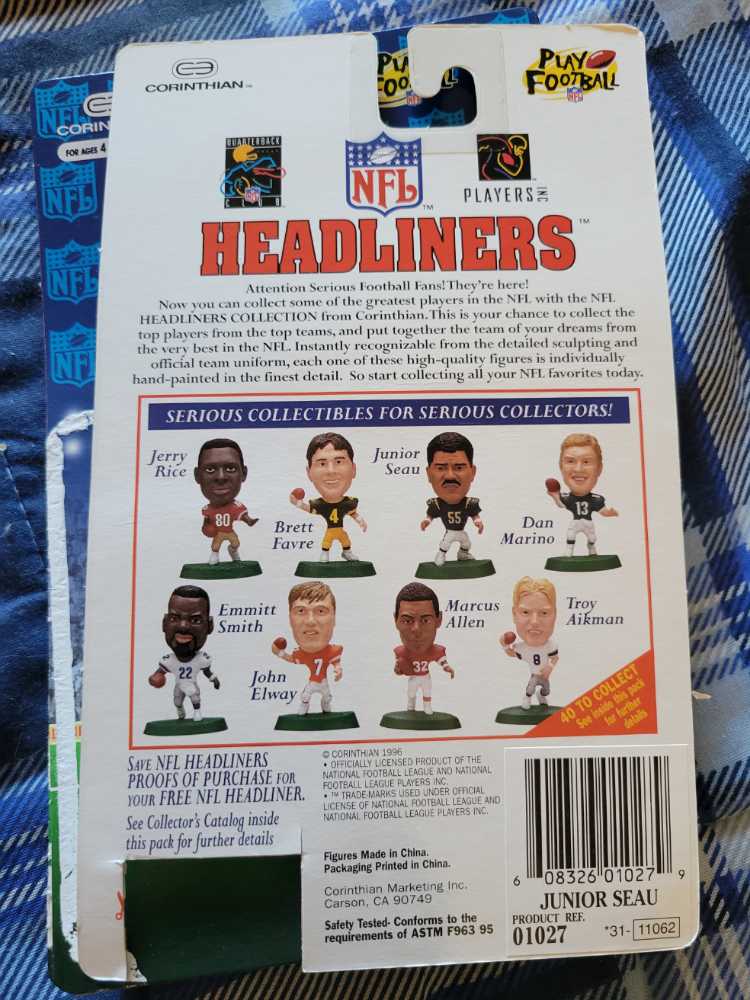Junior Seau - Corinthian (NFL Headliners) action figure collectible [Barcode 608326010279] - Main Image 2