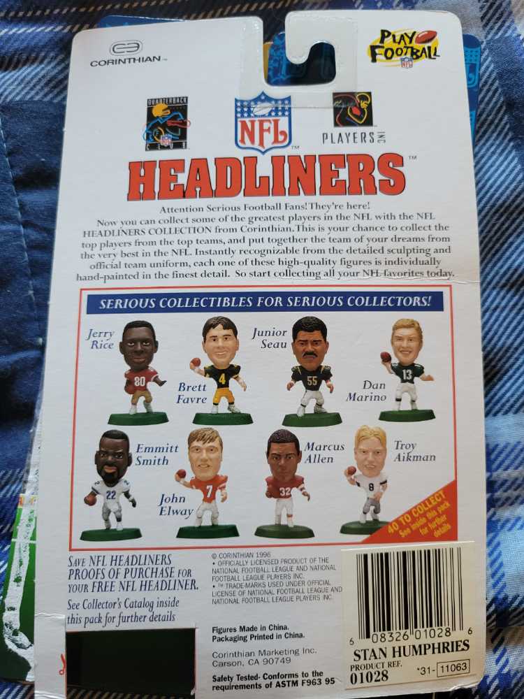 Stan Humphries - Corinthian (NFL Headliners) action figure collectible [Barcode 608326010286] - Main Image 2