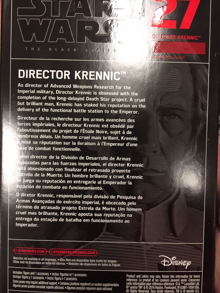 Director Krennic - Hasbro (Star Wars Black 6”) (Starwars Black 6 inch) action figure collectible [Barcode 630509482672] - Main Image 2