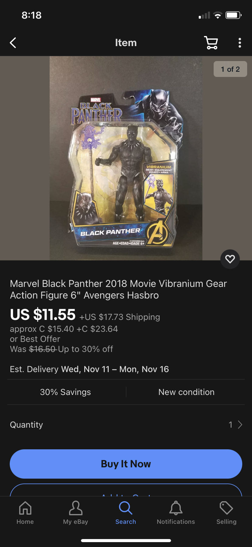 Black Panther: Vibranium - Hasbro (Black Panther (2018 Movie) Figures) action figure collectible [Barcode 630509620005] - Main Image 3