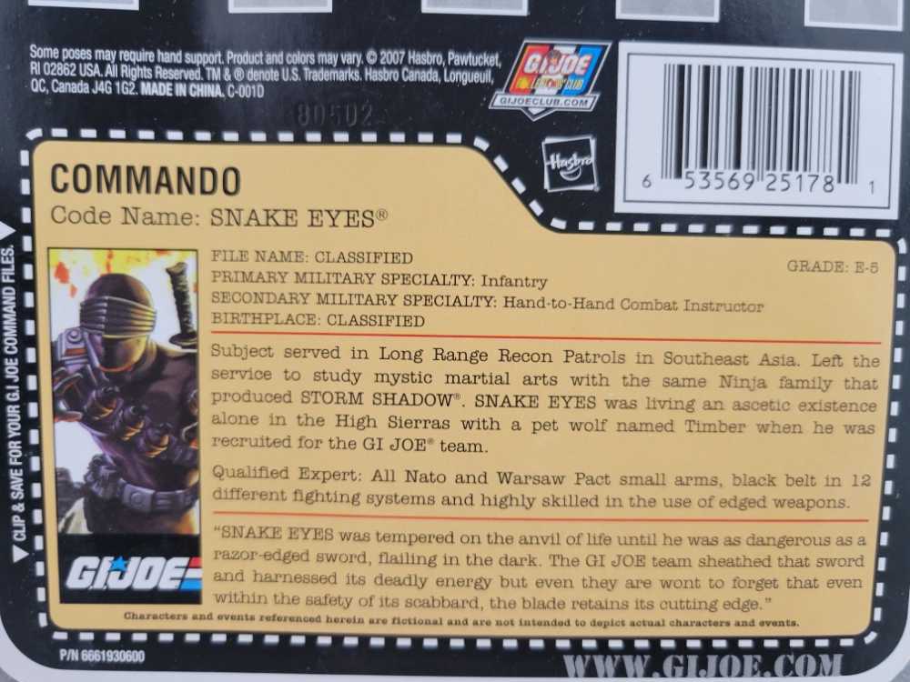 Snake Eyes with Timber v29 - Hasbro (G.I. Joe 3 3/4” 25th Anniversary) action figure collectible [Barcode 653569251781] - Main Image 4