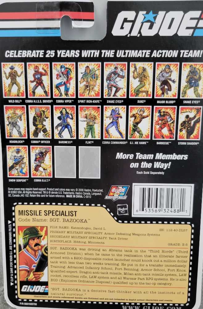 Bazooka, Sgt. V3 (Missile Specialist) - Hasbro (G.I. Joe 25th Anniversary) action figure collectible [Barcode 653569324881] - Main Image 3