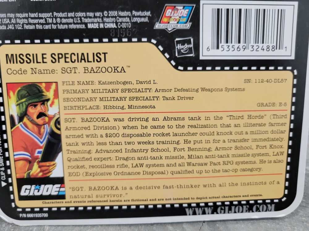 Bazooka, Sgt. V3 (Missile Specialist) - Hasbro (G.I. Joe 25th Anniversary) action figure collectible [Barcode 653569324881] - Main Image 4