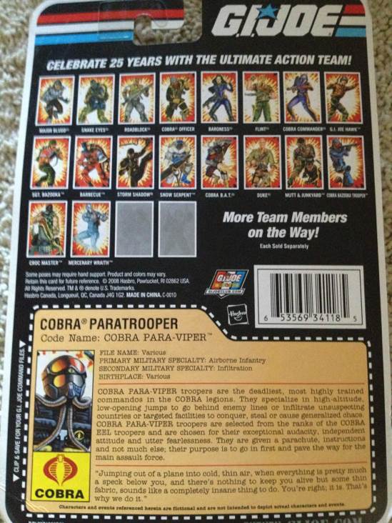 Cobra Paratrooper - Hasbro (G.I. Joe: 25th Anniversary) action figure collectible [Barcode 653569341185] - Main Image 2