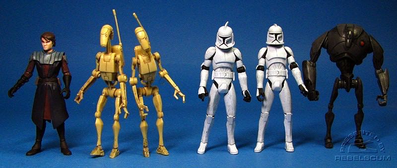 Battle Droids (2) , Clone troopers (2) , Super Battle Droid , and Anakin Skywalker BATTLE of CHRISTOPHSIS) - Star Wars (Clone Wars) - Hasbro (Star Wars) action figure collectible [Barcode 653569361435] - Main Image 2
