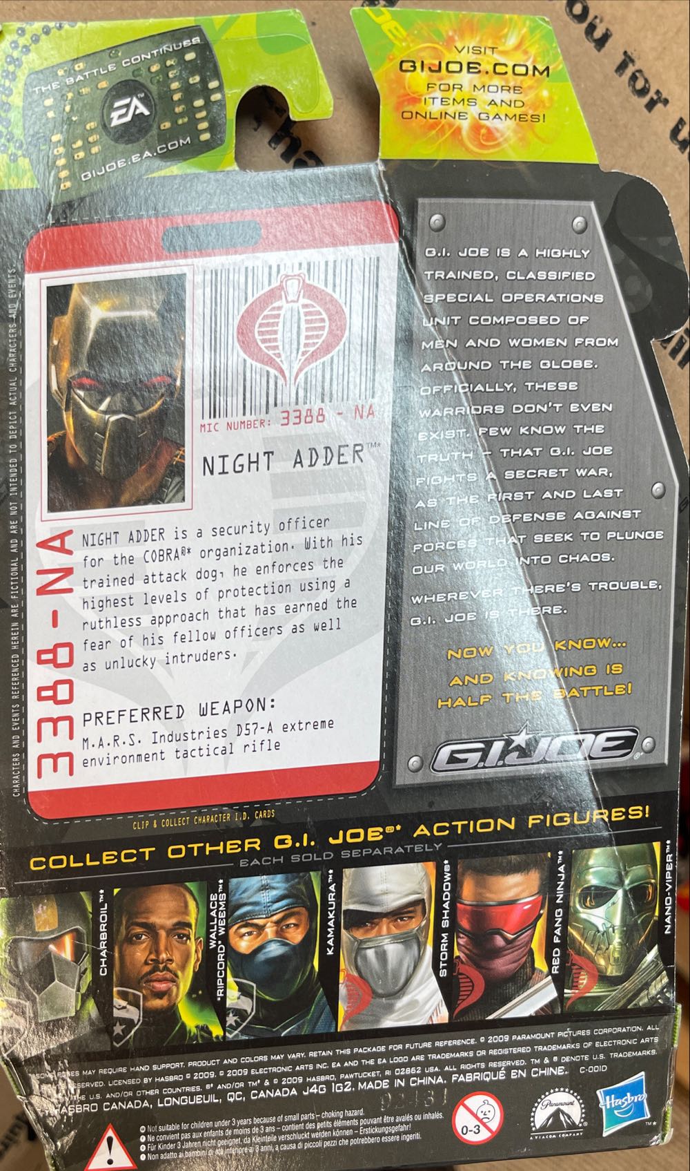 GI Night Adder (Cobra Security Officer) - Hasbro (G.I. Joe: The Rise Of Cobra) action figure collectible [Barcode 653569446989] - Main Image 3