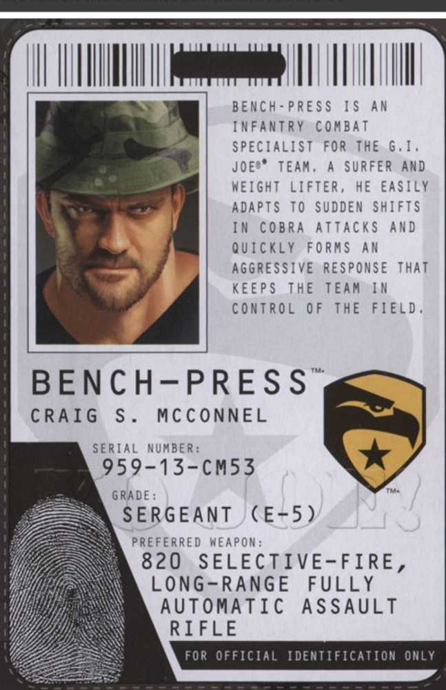 Bench-Press - Hasbro (G. I. Joe 3 3/4” Rise Of Cobra) action figure collectible [Barcode 653569464594] - Main Image 3