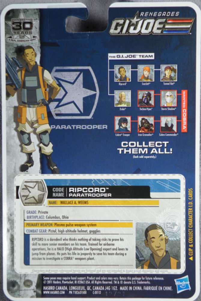 G.I. Joe 30th Anniversary: Ripcord - Hasbro (G.I. Joe 30th Anniversary-Renegades) action figure collectible [Barcode 653569650324] - Main Image 3
