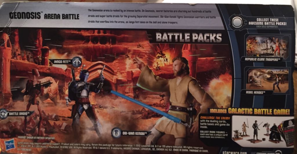 Battle Droid (Red) , Jango Fett , and Obi-Wan Kenobi - Star Wars (Attack Of The Clones) Geonosis Arena Battle - Hasbro (Star Wars) action figure collectible [Barcode 653569697305] - Main Image 2