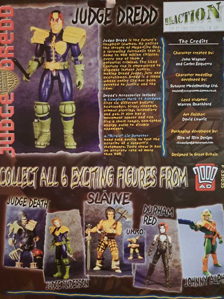 JUDGE DREDD 2000AD WITH LAWGIVER MARK 11 BIRDIE LIE DETECTOR ACTION FIGURE - Reaction Figures (JUDGE DREDD) action figure collectible [Barcode 690355000017] - Main Image 2