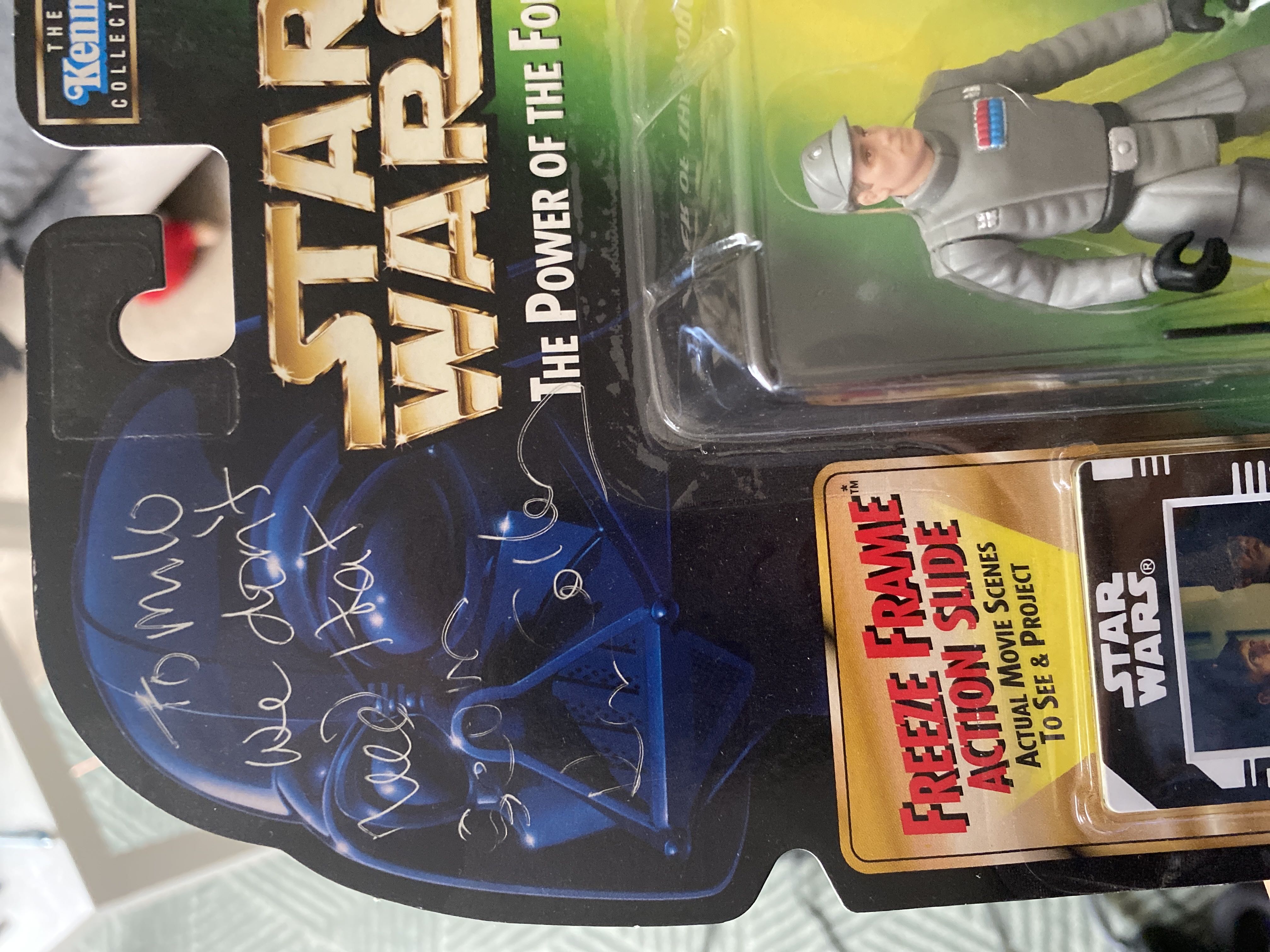 Carded Signed. The Power Of The Force. Captain Piett. Signed Ken Colley - Hasbo / Kenner (Freeze Frame Action Slide) action figure collectible [Barcode 076281697574] - Main Image 2