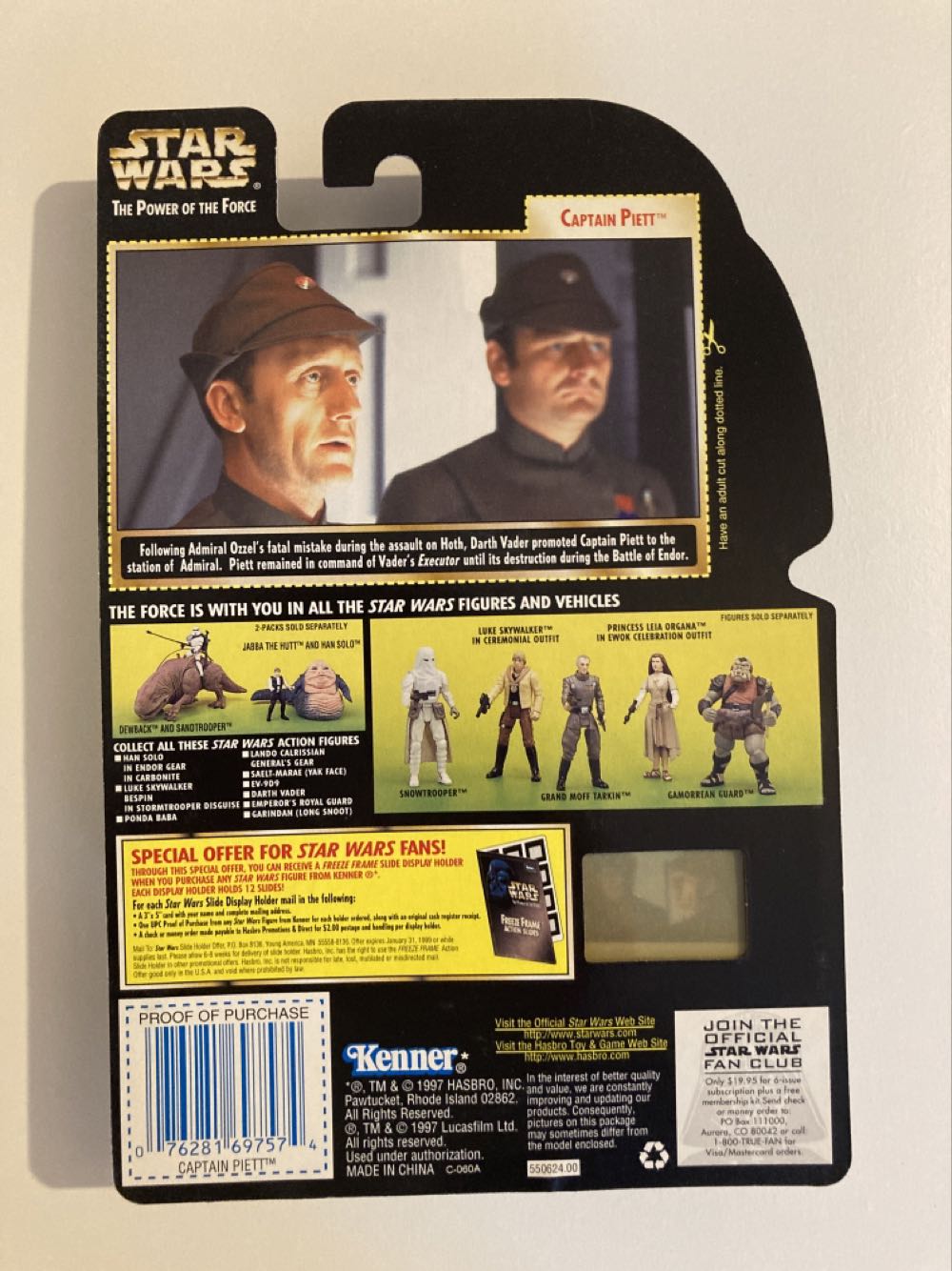Carded Signed. The Power Of The Force. Captain Piett. Signed Ken Colley - Hasbo / Kenner (Freeze Frame Action Slide) action figure collectible [Barcode 076281697574] - Main Image 3