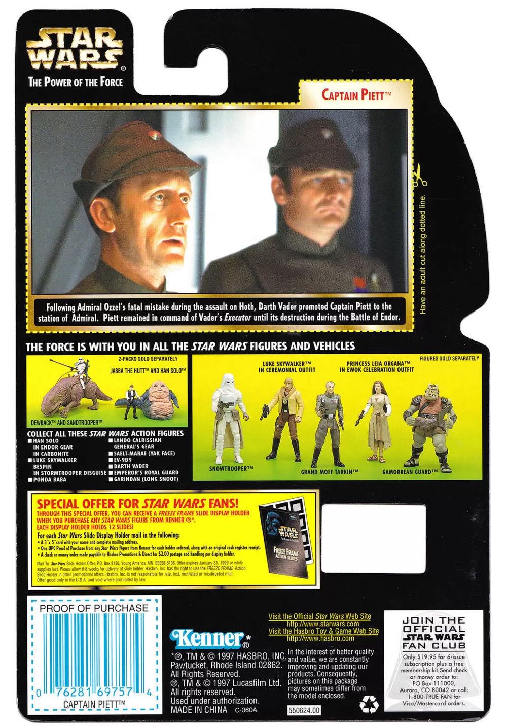 Carded Signed. The Power Of The Force. Captain Piett. Signed Ken Colley - Hasbo / Kenner (Freeze Frame Action Slide) action figure collectible [Barcode 076281697574] - Main Image 4