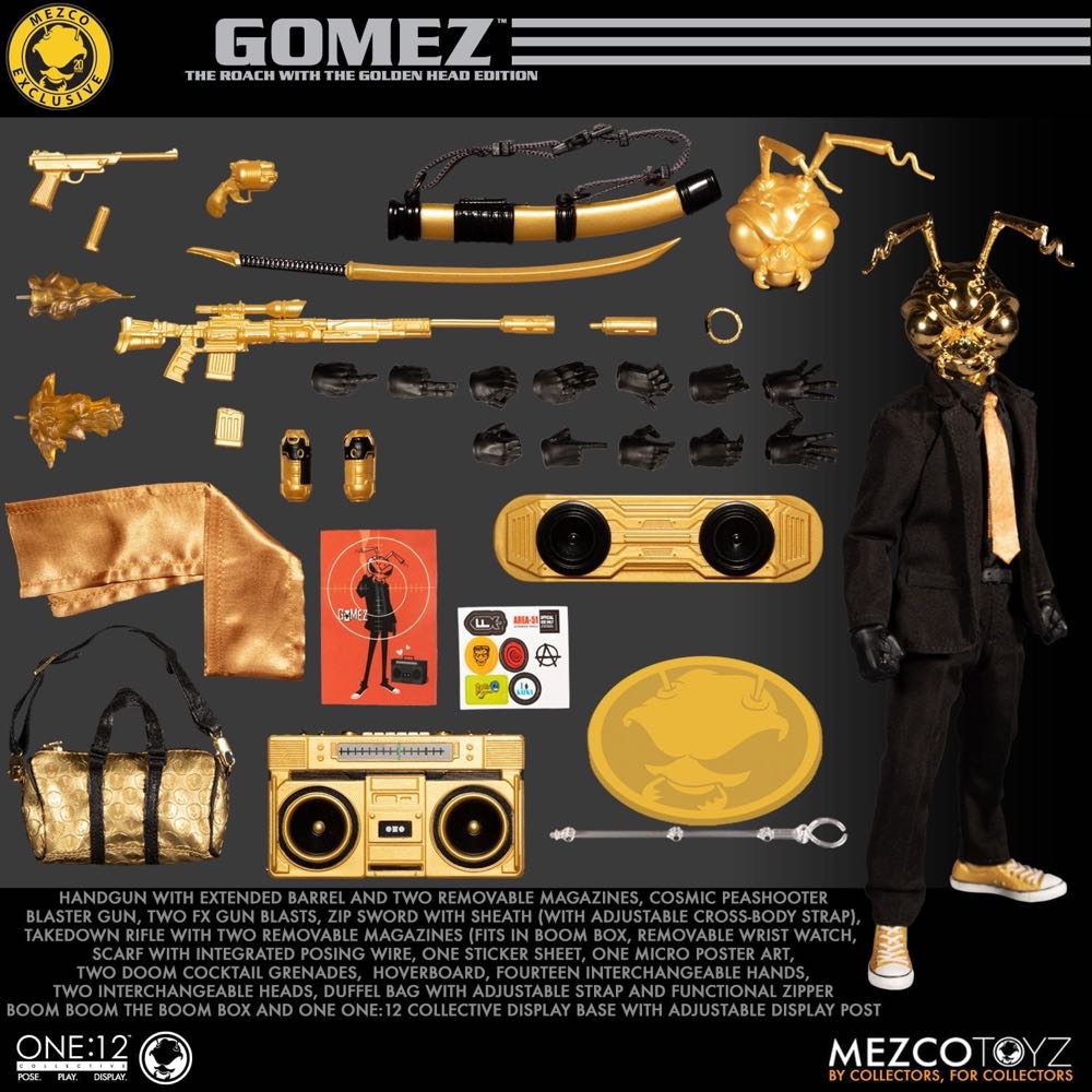 Mezco - One:12 Collective - Rumble Society - Gomez - Gomez: The Roach With The Golden Head 6” Action Figure - Mezco Toyz (One:12 Collective - Rumble Society - Gomez) action figure collectible [Barcode 696198774054] - Main Image 4