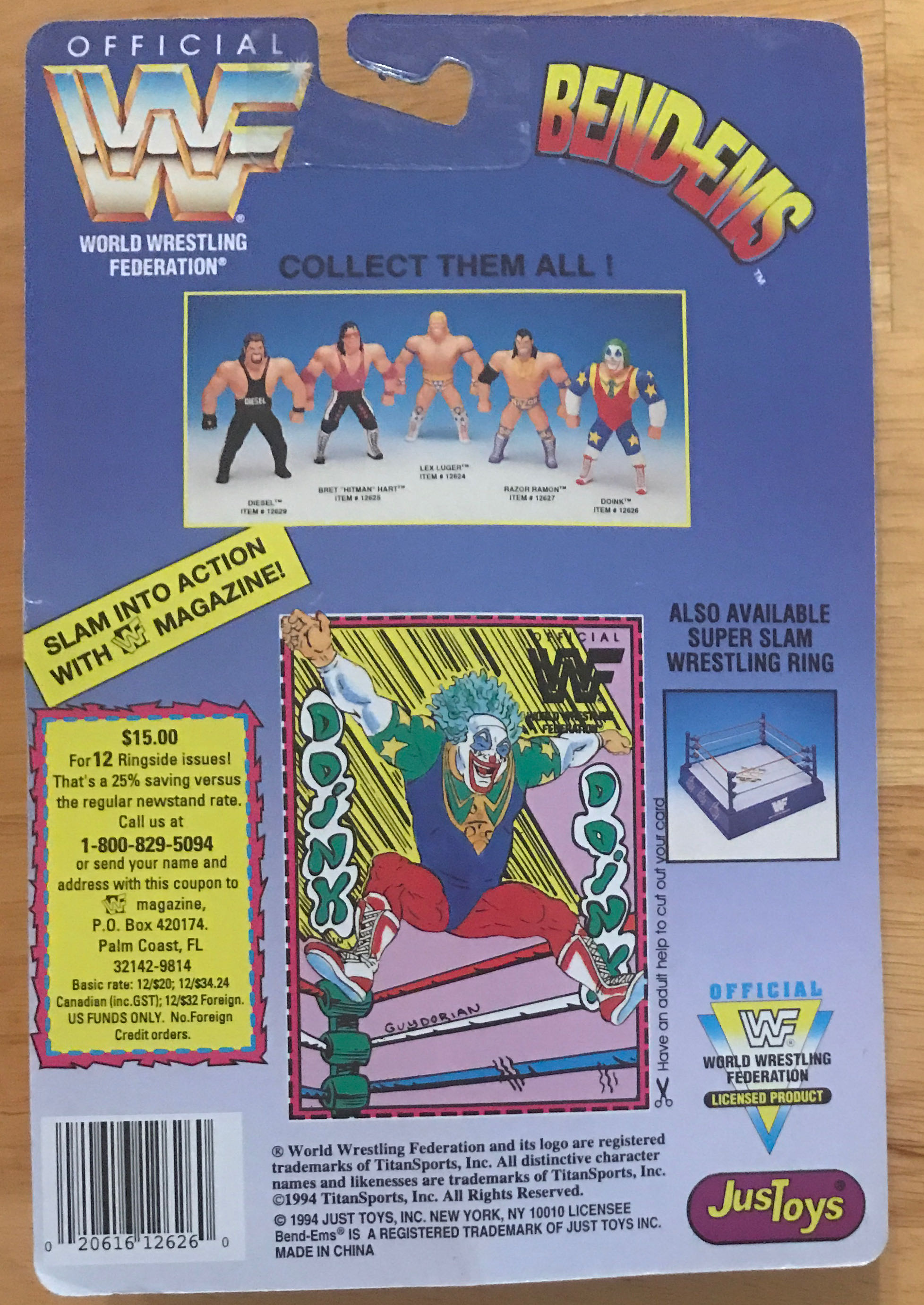 WWF JustToys Bend-Ems Series 1 Doink The Clown - WWF JustToys Bend-Ems (WWF JustToys Bend-Ems Series 1) action figure collectible [Barcode 020616126260] - Main Image 2