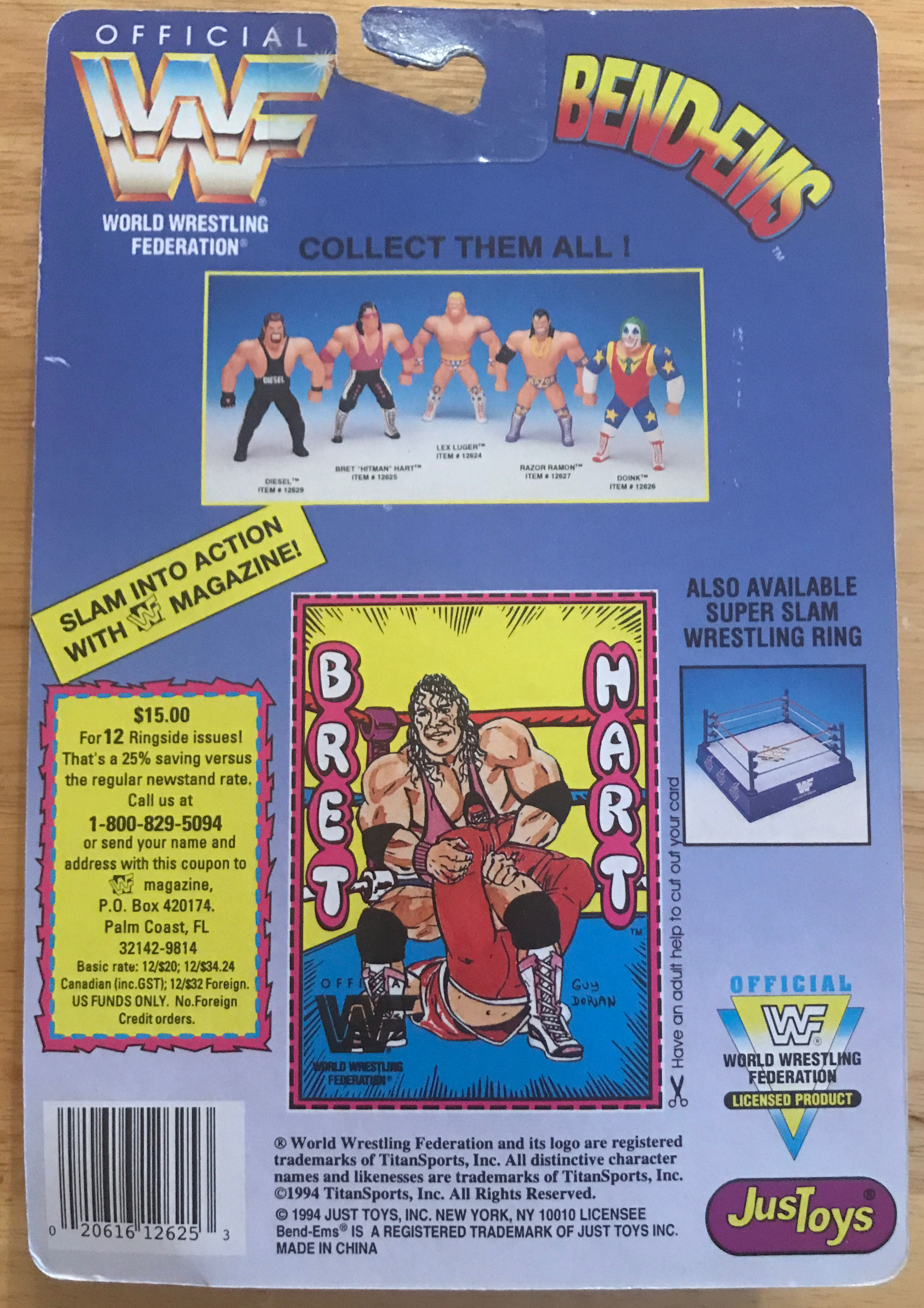 WWF JustToys Bend-Ems Series 1 Bret “Hit Man” Hart - WWF JustToys Bend-Ems (WWF JustToys Bend-Ems Series 1) action figure collectible [Barcode 020616126253] - Main Image 2