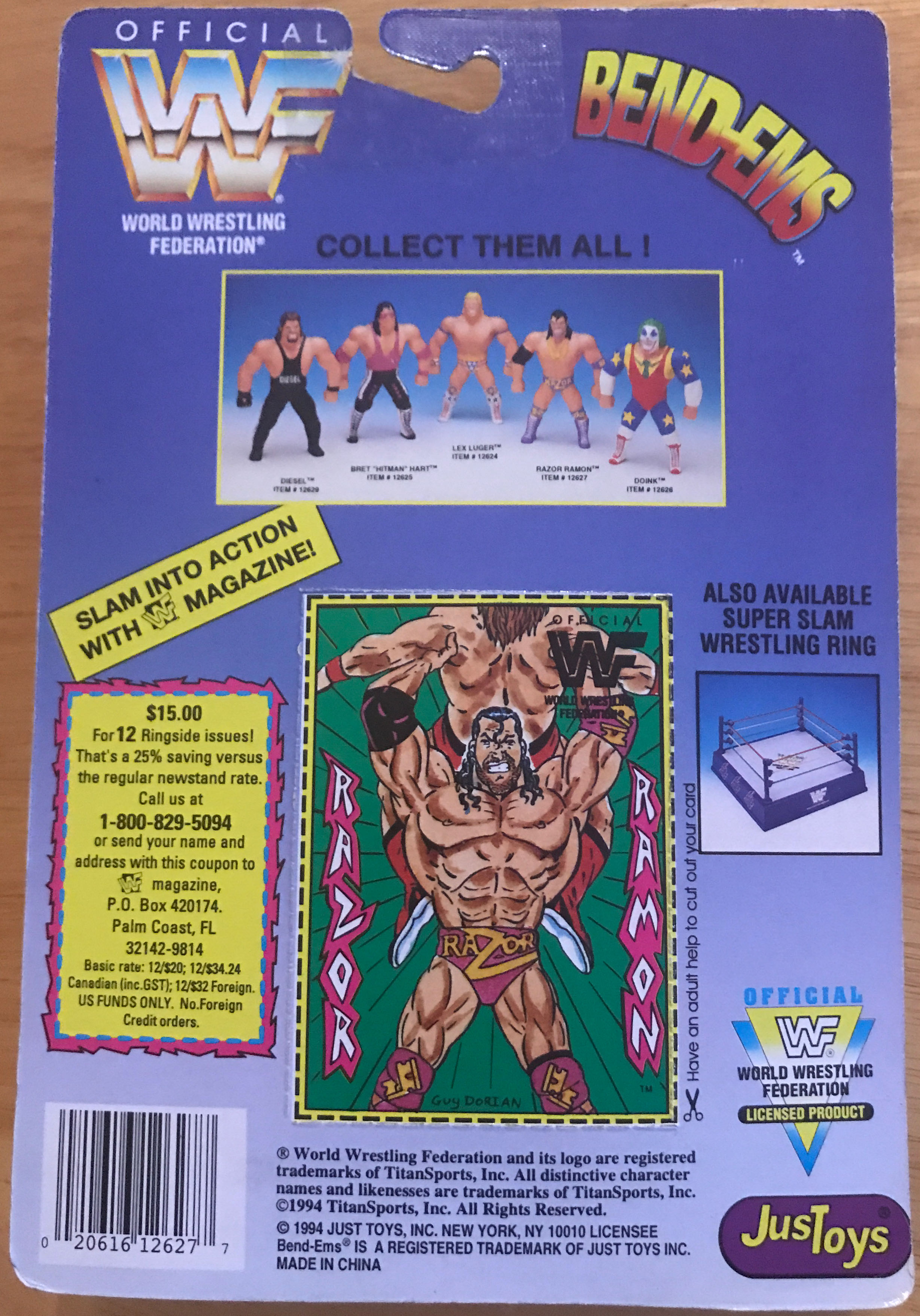 Razor Ramon - WWF JustToys Bend-Ems (Wrestling) action figure collectible [Barcode 020616126277] - Main Image 2