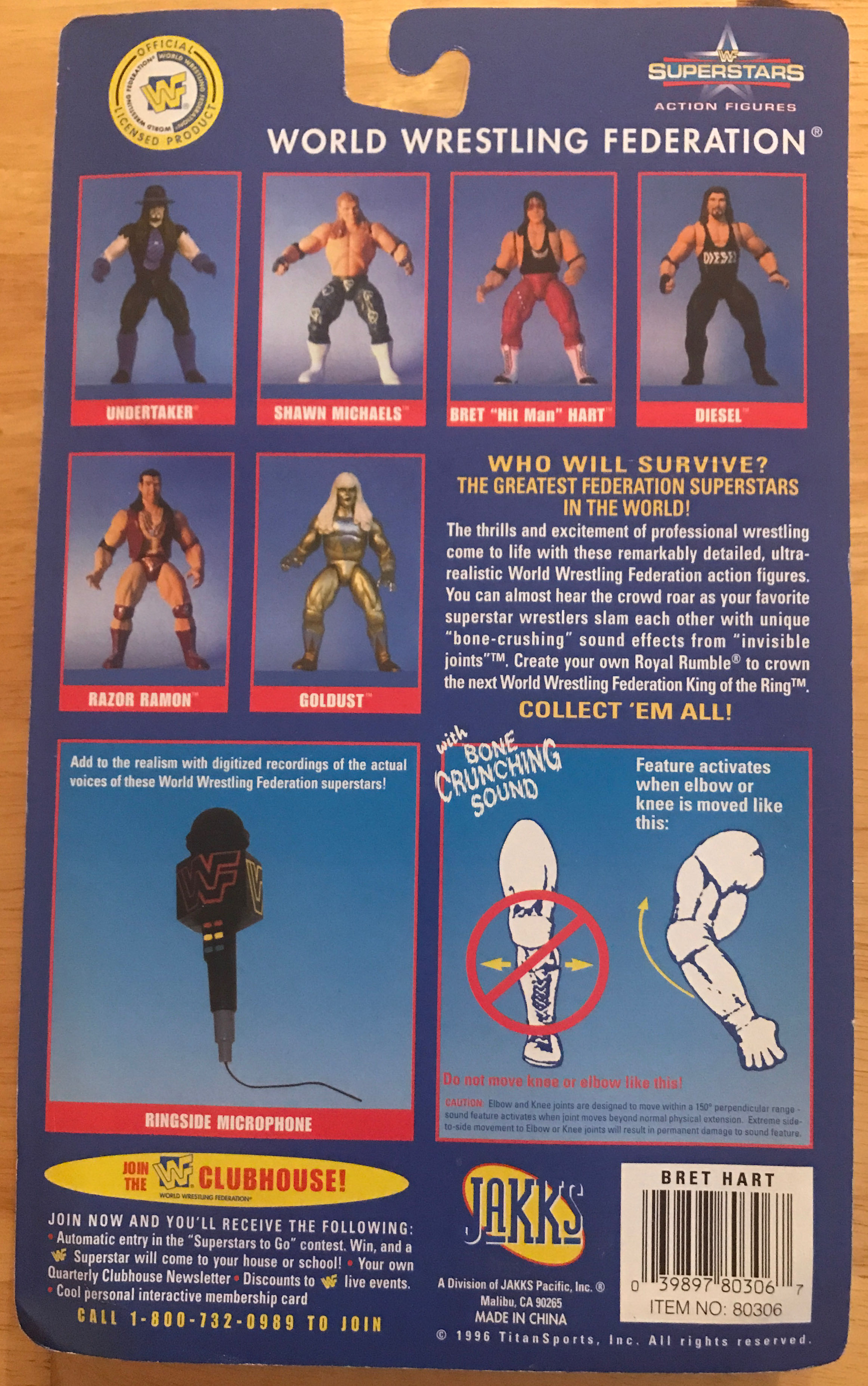 Bret “Hitman” Hart Jakks BCA Series 1 - Jakks Pacific (WWF Jakks Bone Crunching Action) action figure collectible [Barcode 039897803067] - Main Image 2