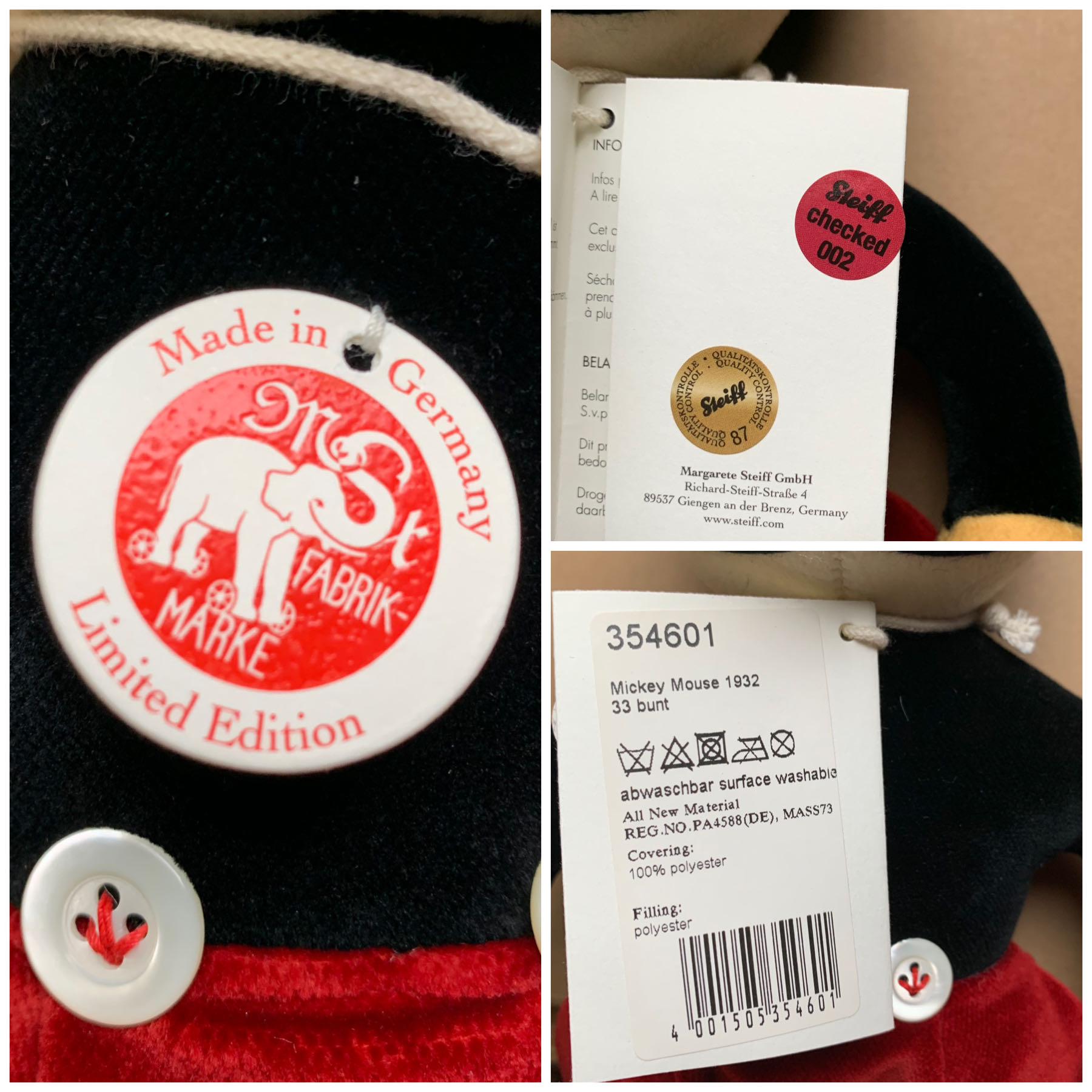 Mickey Mouse - Steiff Collectors (The Walt Disney Archives Collection) action figure collectible [Barcode 4001505354601] - Main Image 2