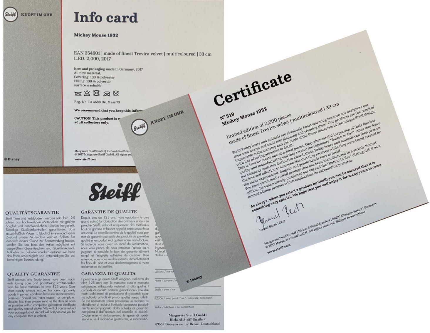 Mickey Mouse - Steiff Collectors (The Walt Disney Archives Collection) action figure collectible [Barcode 4001505354601] - Main Image 4