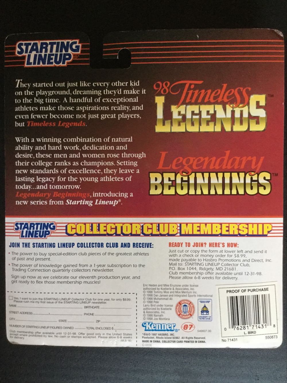 Larry Bird - STARTING LINEUP (Legendary Beginnings Starting Lineups) action figure collectible [Barcode 076281714318] - Main Image 2