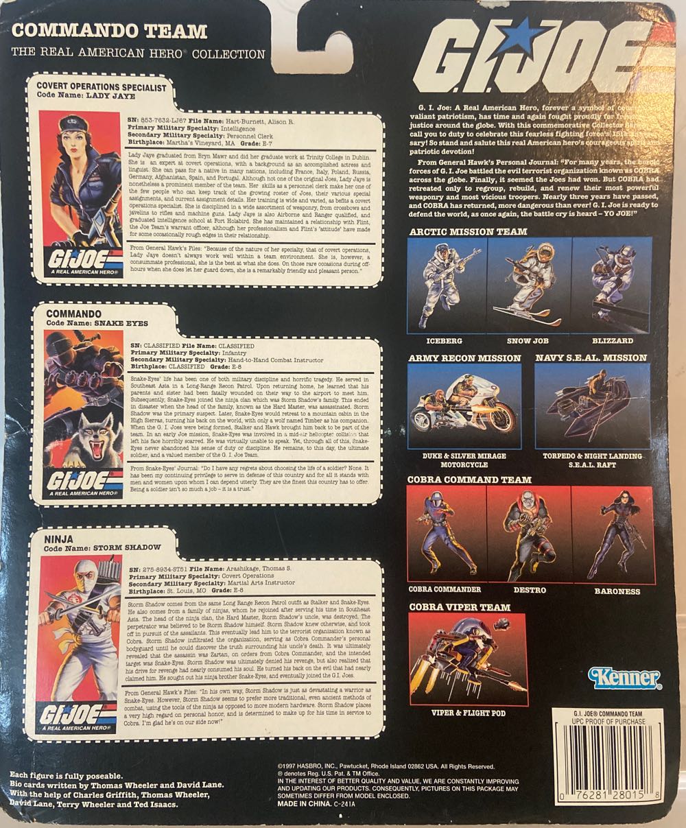 G.I. Joe Real American Hero Collection 15th Anniversary Commando Team Snake Eyes, Lady Jaye, Storm Shadow  - Hasbro / Kenner (G.I. Joe: A Real American Hero: 15th Anniversary) action figure collectible [Barcode 076281280158] - Main Image 2