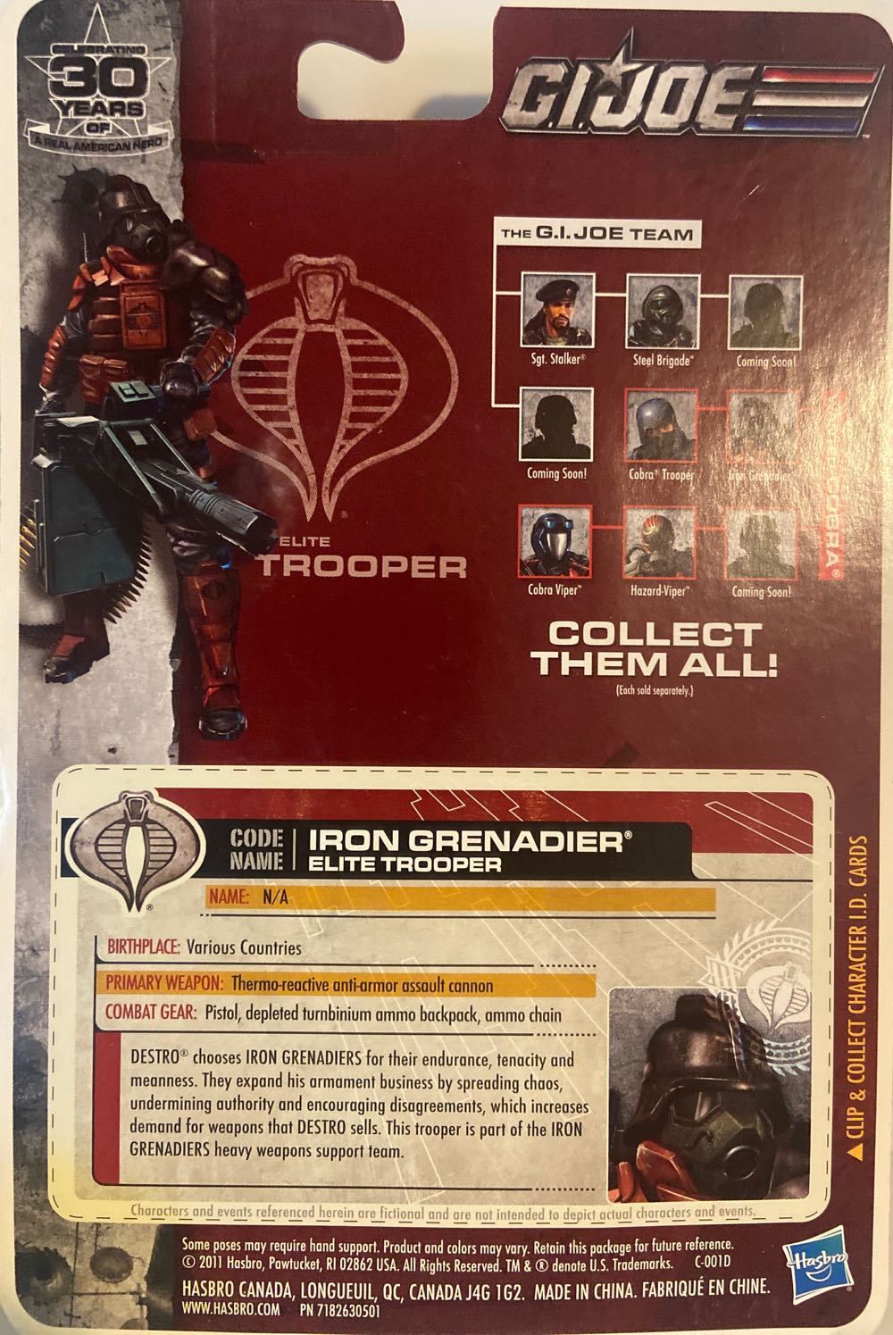 GI Joe 30th - Iron Grenadier - Hasbro (G.I. Joe - 30th Anniversary) action figure collectible [Barcode 653569646266] - Main Image 2