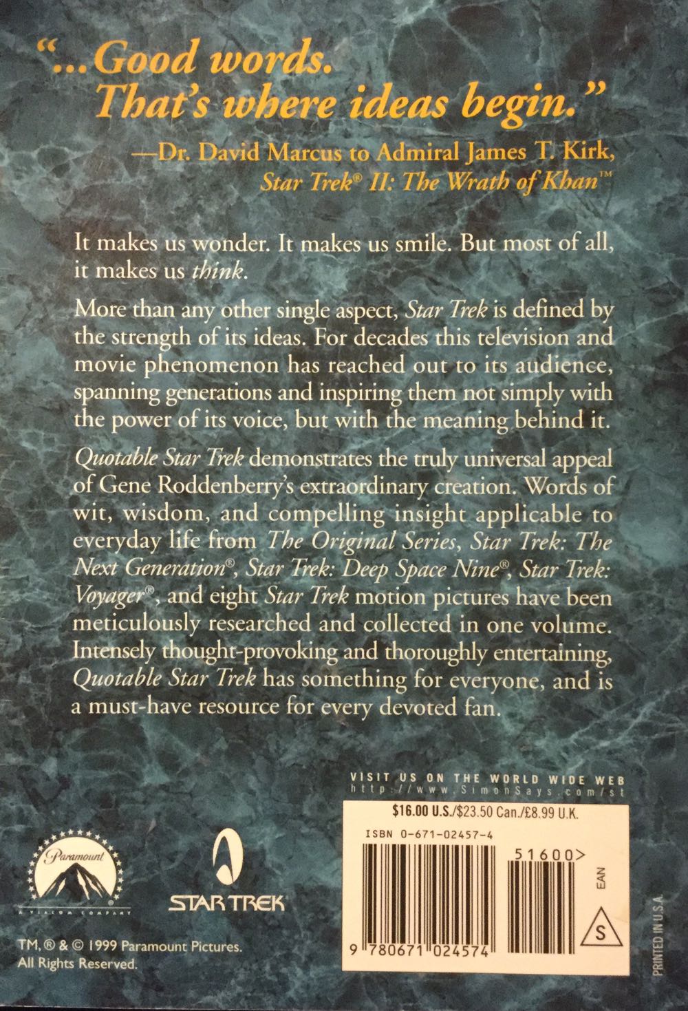 Quotable Star Trek - Pocket Books action figure collectible [Barcode 9780671024574] - Main Image 2