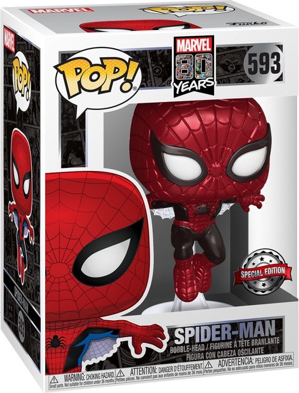 Funko POP! MARVEL 80 Years #593: Spider-Man Metallic (Hot Topic Exclusive) - Funko (MARVEL 80 Years: First Apearance) action figure collectible [Barcode 889698476041] - Main Image 2
